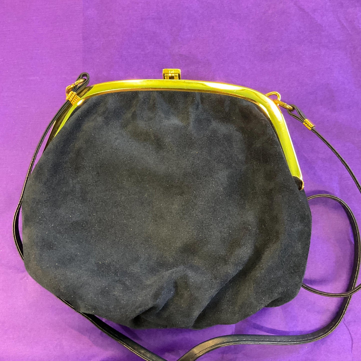 Vintage 1960s/70s Blue Genuine Suede Shoulder Bag with Gold Tone Frame