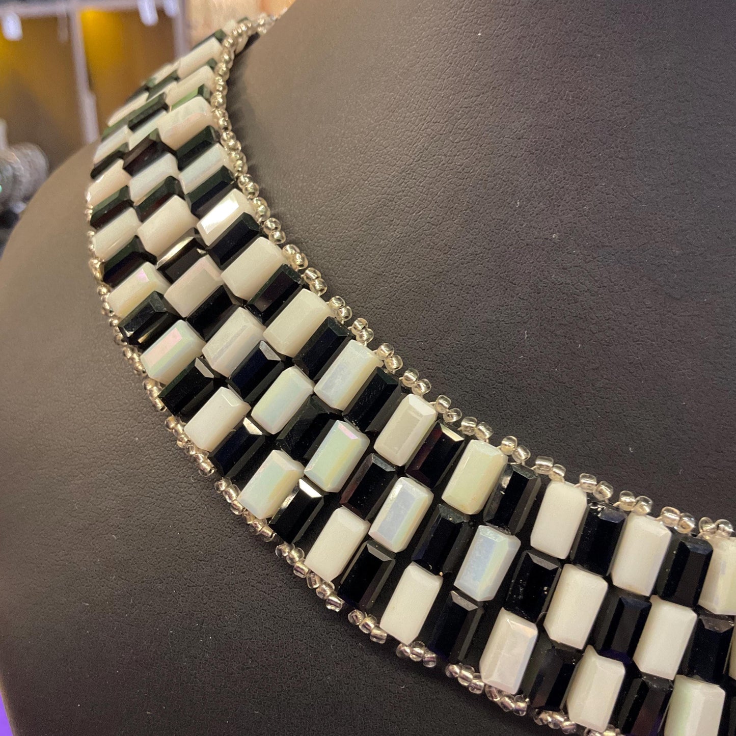 Vintage Butler and Wilson Art Deco Style Monotone Aurora Borealis and Black Crystal Statement Collar Necklace