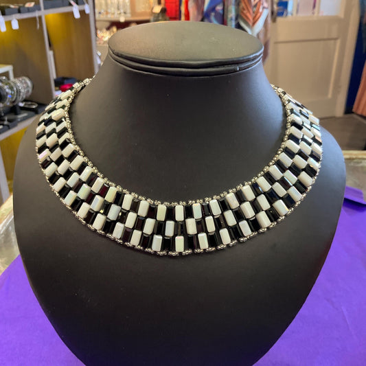 Vintage Butler and Wilson Art Deco Style Monotone Aurora Borealis and Black Crystal Statement Collar Necklace