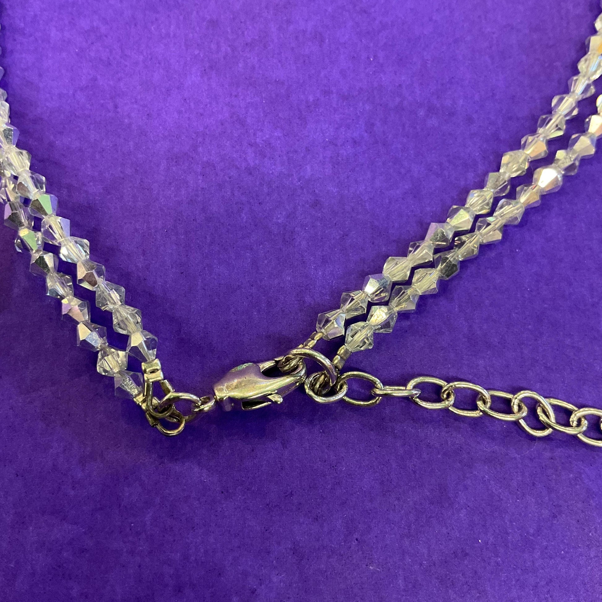 Vintage Butler and Wilson Statement Silver Checkerboard Cut Crystal Floral Necklace, signed in Original Box