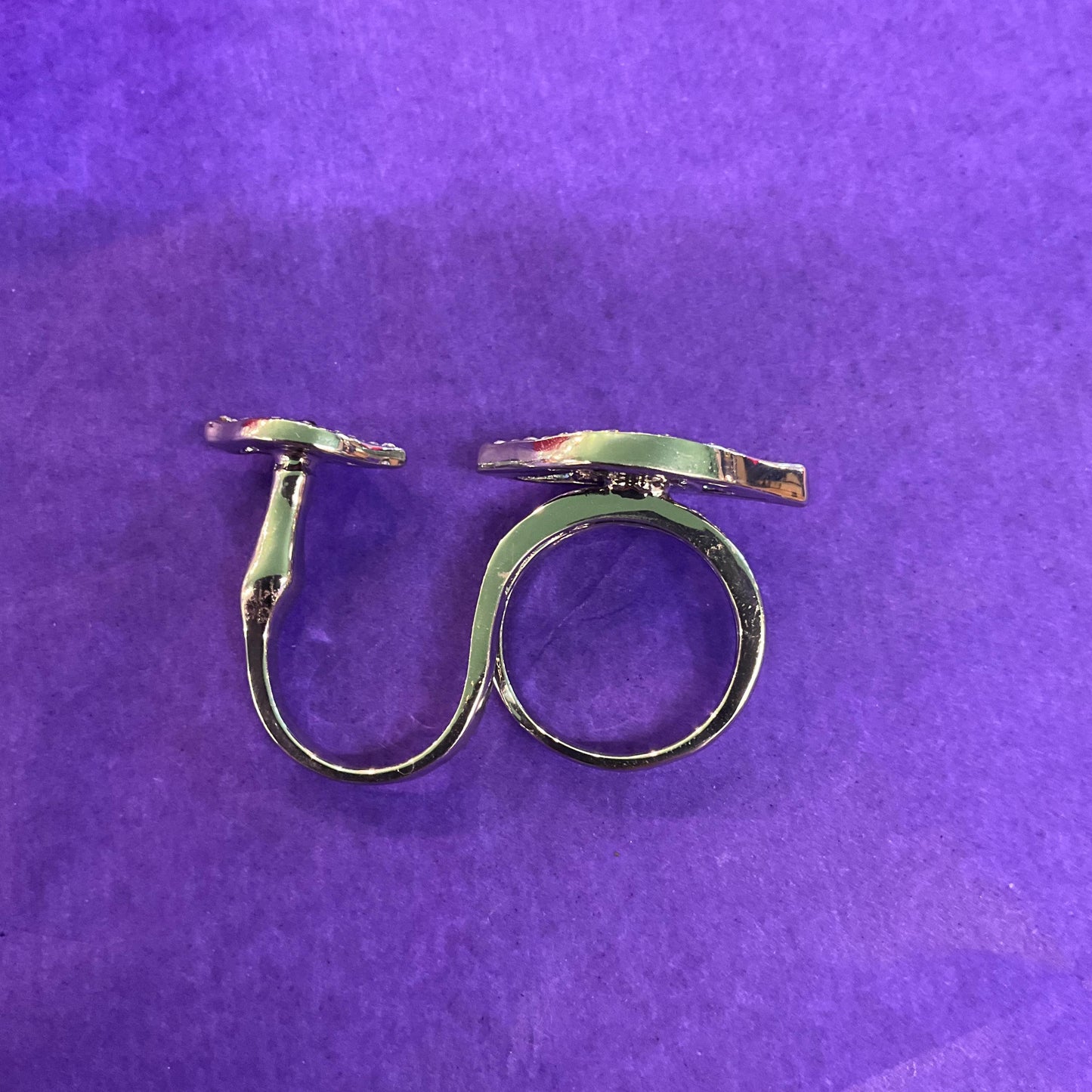 Vintage Butler and Wilson Crystal Eye Double Adjustable Ring, Silver , Blue Borealis and Black Crystal, From Size UK R, US 8.75