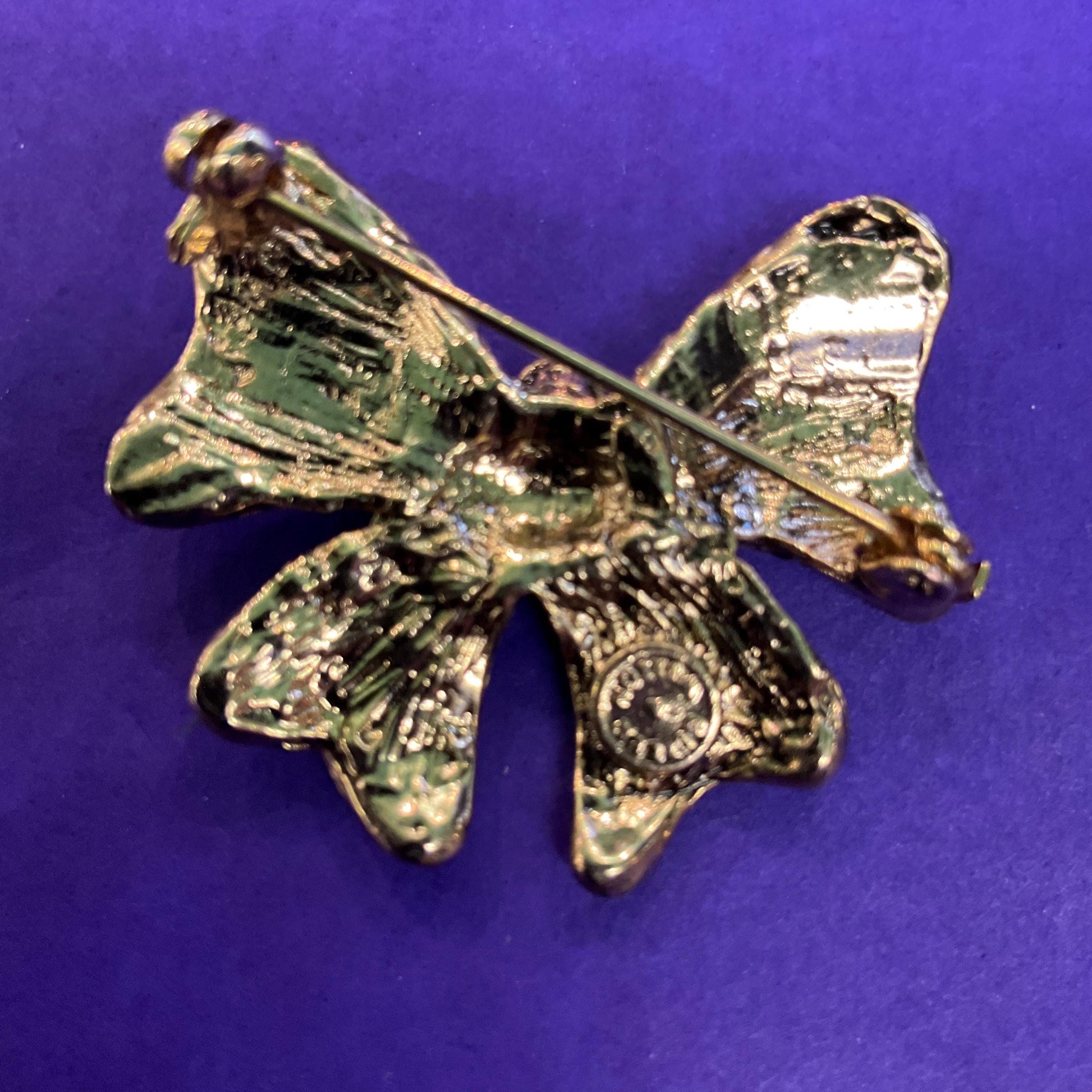 Vintage Butler and Wilson Petite Crystal Bow Brooch, Gold tone with silver and Aurora Borealis Rhinestones, Friendship Gift
