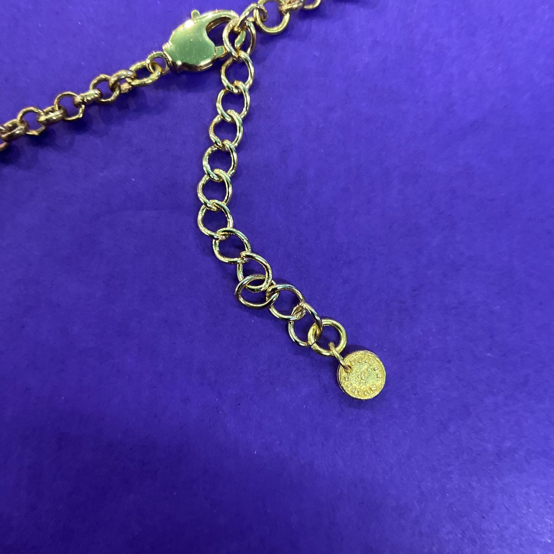 Vintage Butler and Wilson Quirky Crystal Frog with Umbrella Large Pendant Necklace, Gold tone chain with multicoloured rhinestones