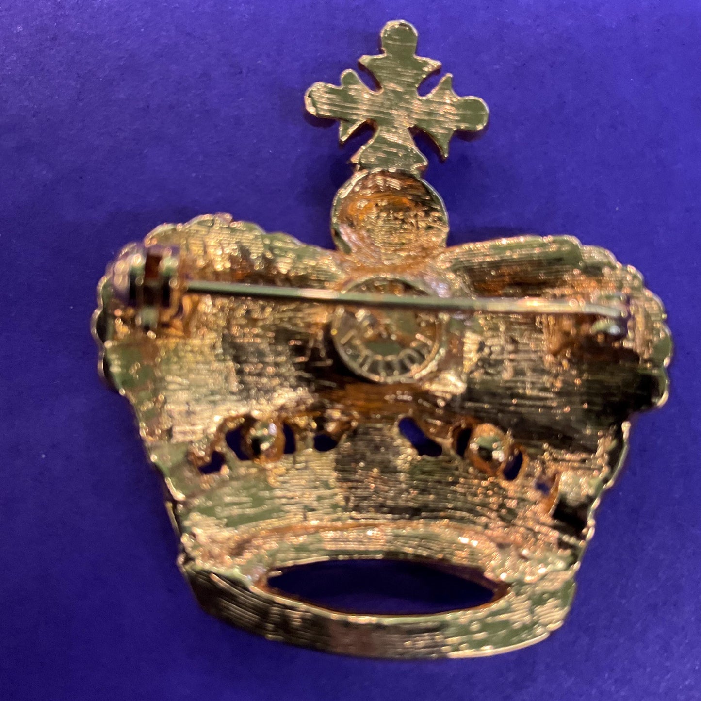Vintage Butler and Wilson Crystal Crown Brooch, Gold tone with red enamel and multicoloured rhinestones