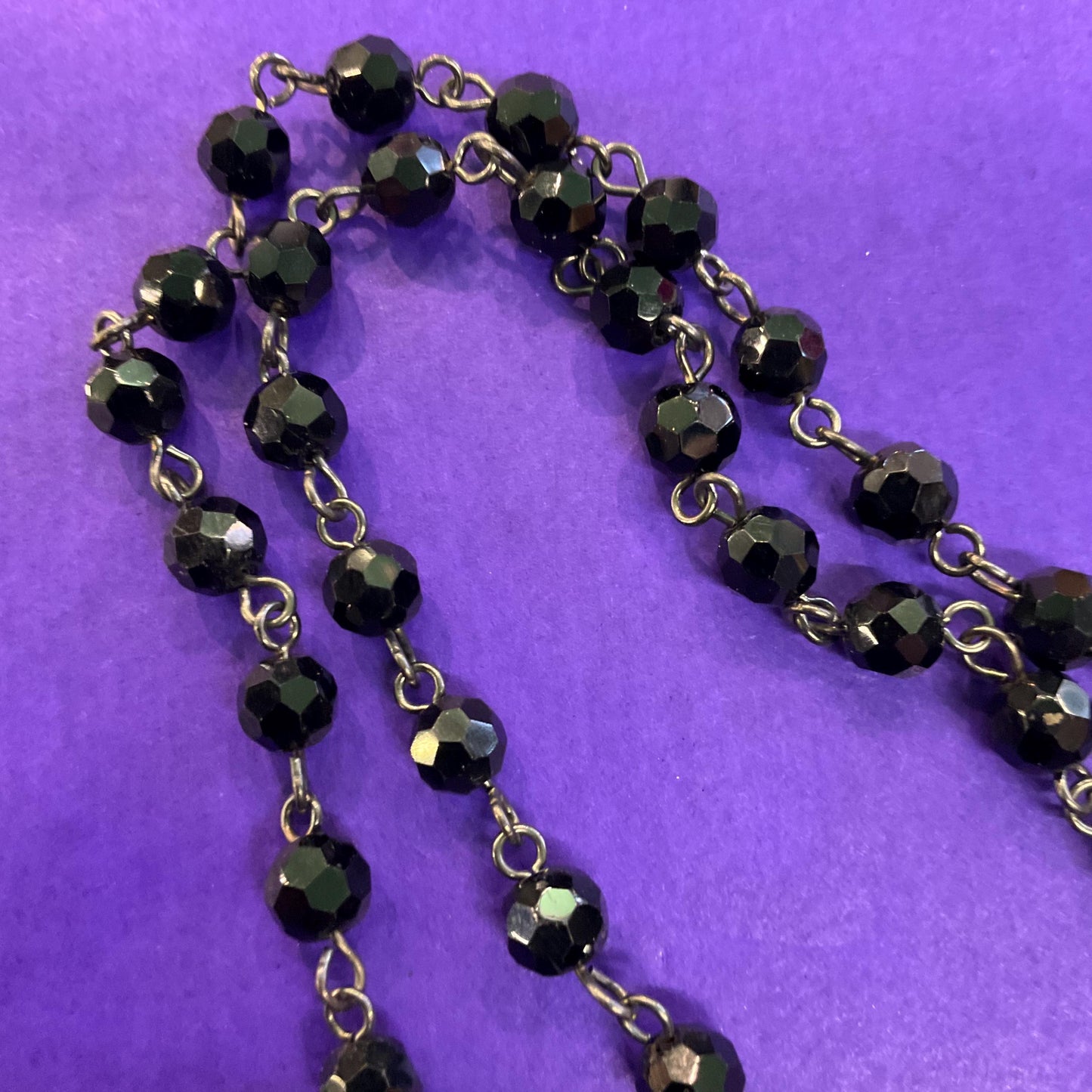 Vintage Butler and Wilson Long Dark Pewter Skull & Black Borealis Beaded ‘Y’ Drop Necklace