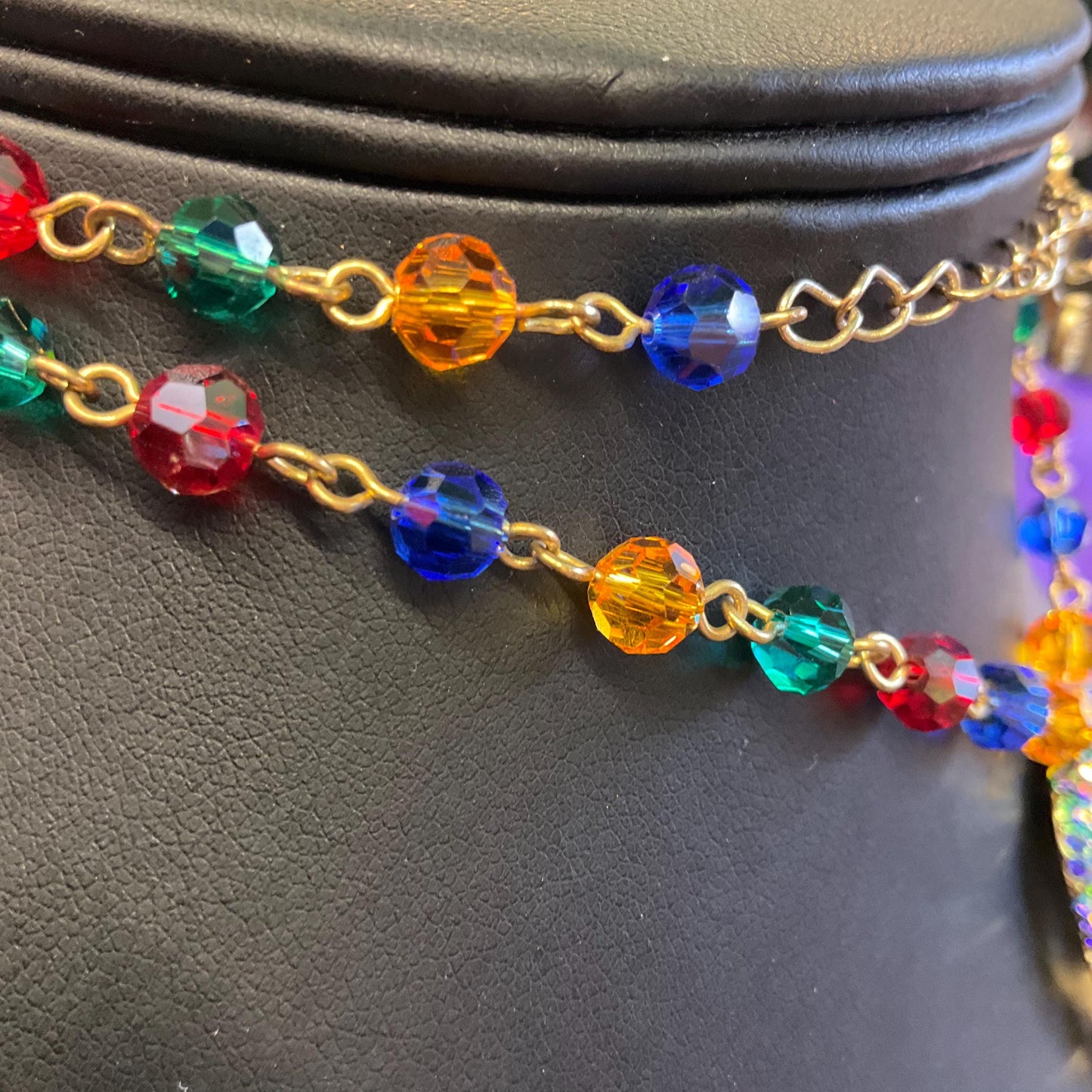 Vintage Butler and Wilson Rainbow Crystal Skull Long ‘Y’ Drop Beaded Neclace, Rainbow Crystal Beads and rhinestones