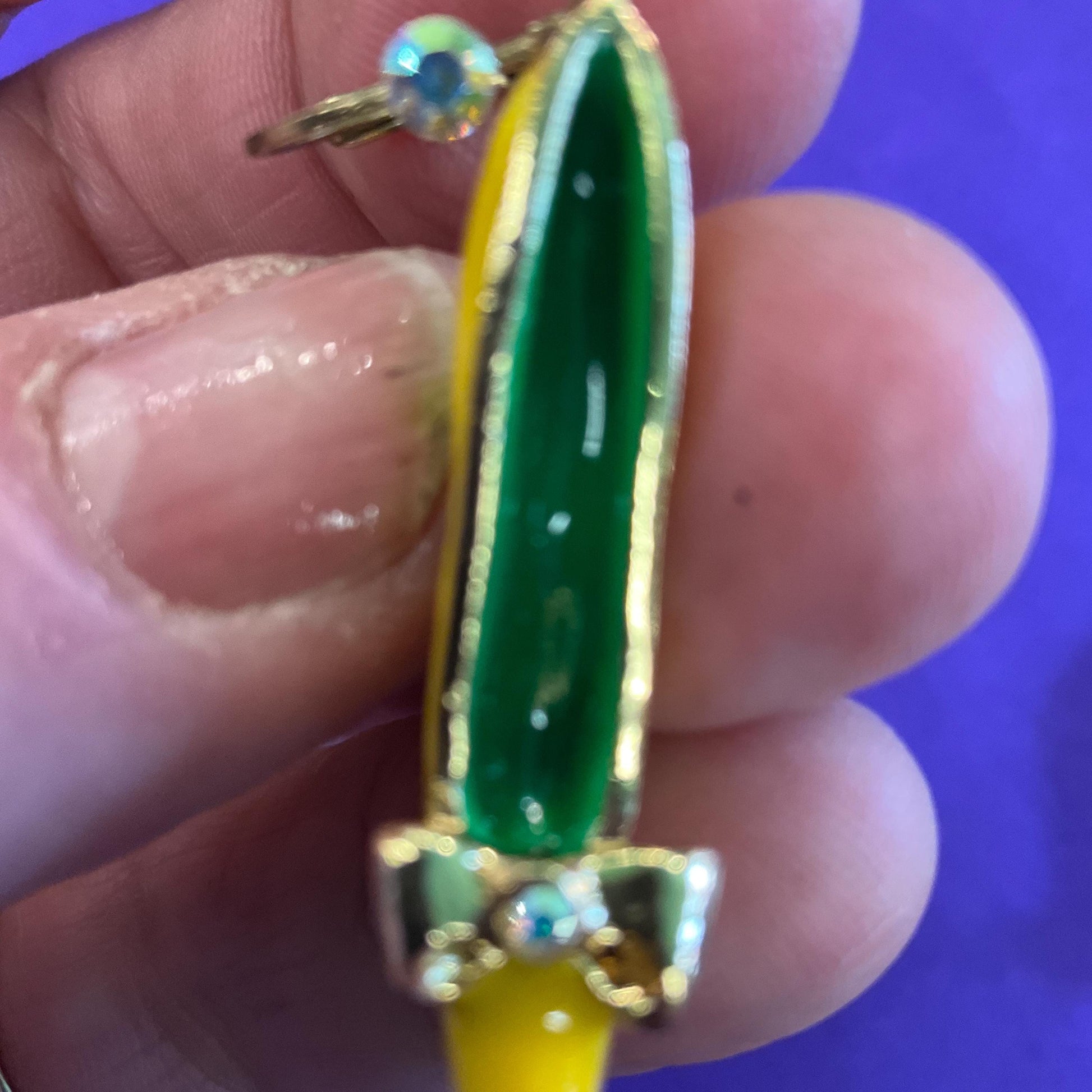 Vintage Butler and Wilson Disney Princess Yellow Shoe Drop Earrings, Gold tone with Enamel and Aurora Borealis rhinestones