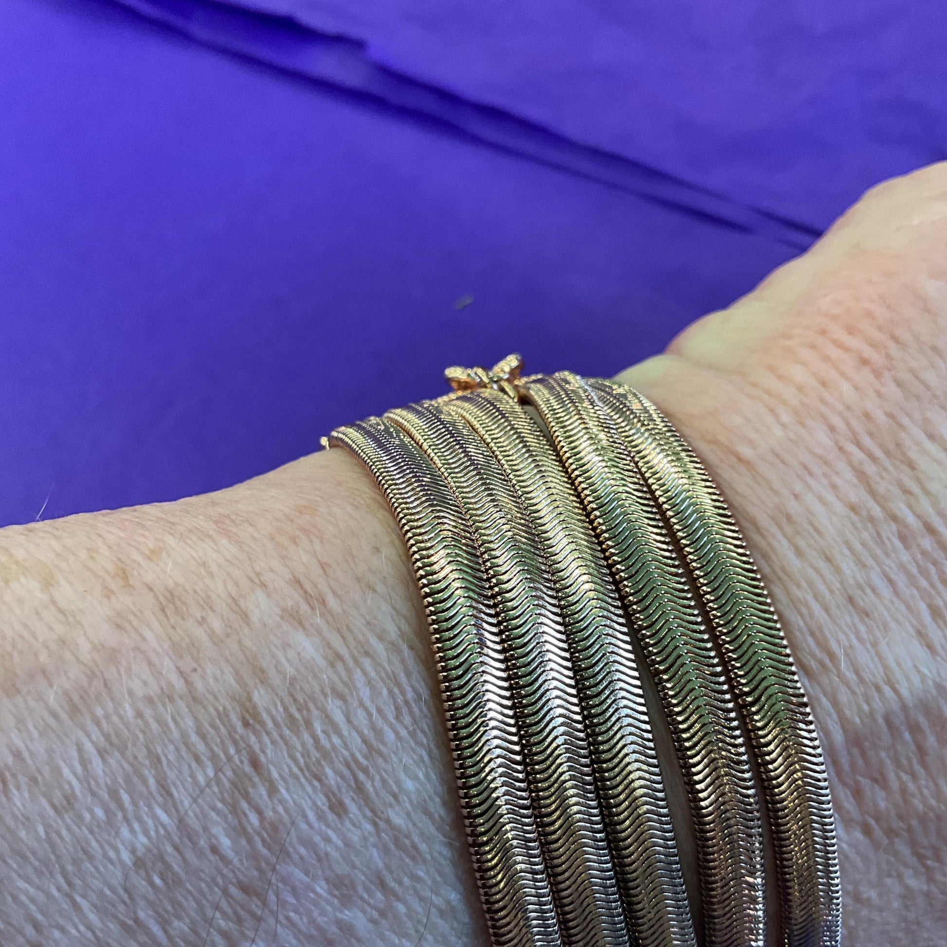 Vintage Butler and Wilson Rose Gold Tone Multistrand Retro Snake chain Bracelet, signed in the Original Box