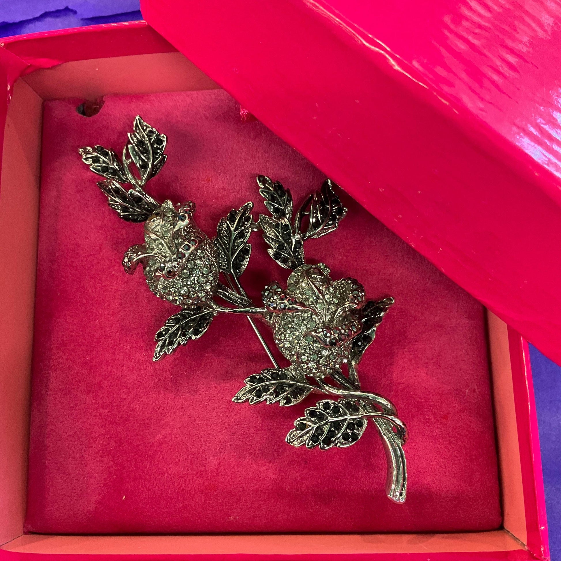 Vintage Butler and Wilson Oversized Statement Silver and Pewter Tone Rose Brooch , Silver Tone with Ombré Rhinestones