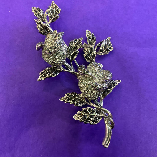 Vintage Butler and Wilson Oversized Statement Silver and Pewter Tone Rose Brooch , Silver Tone with Ombré Rhinestones