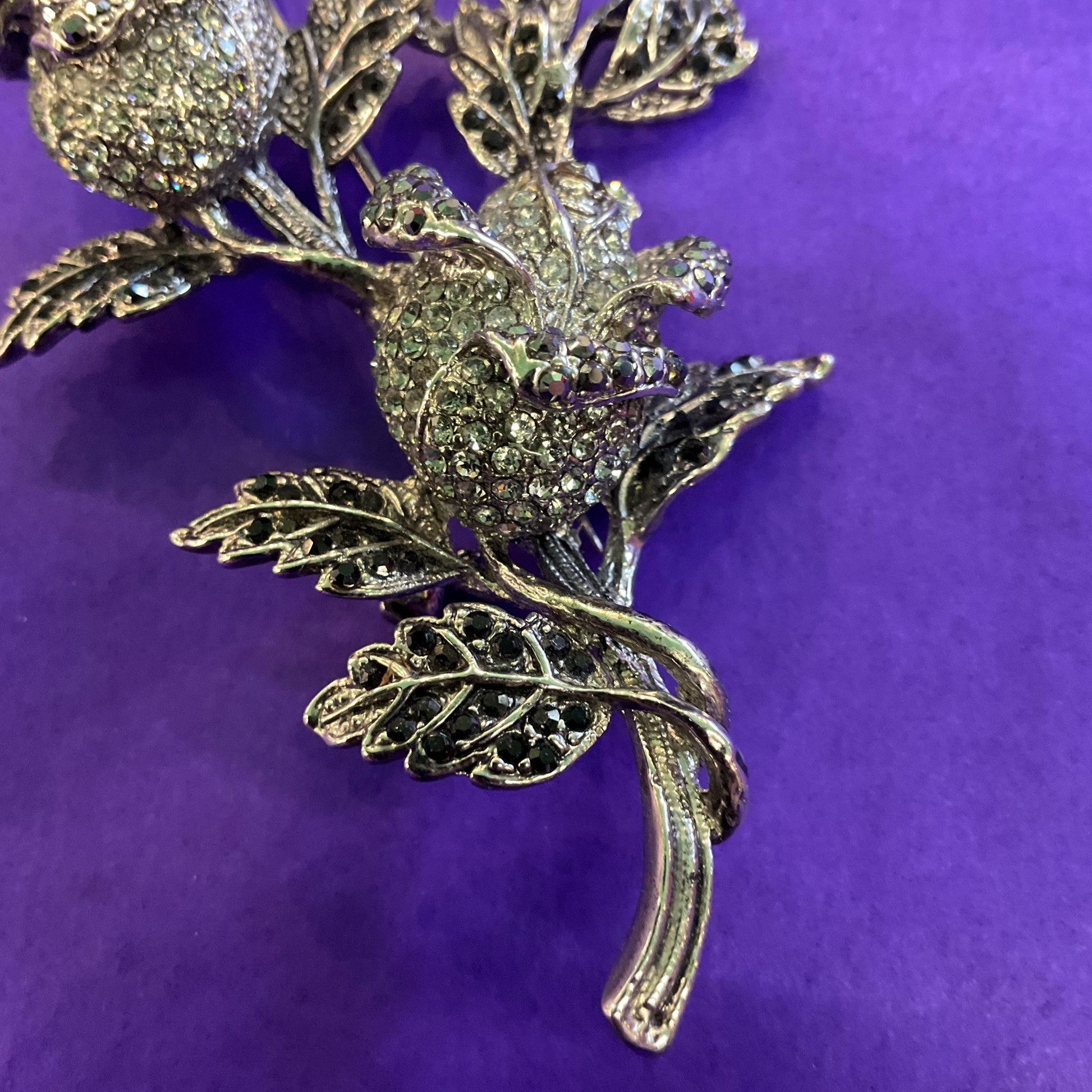 Vintage Butler and Wilson Oversized Statement Silver and Pewter Tone Rose Brooch , Silver Tone with Ombré Rhinestones