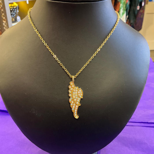 Vintage Kirk’s Folly ‘ Fly Home Angel’ Crystal Angel Wing Pendant, Gold tone with Borealis crystals
