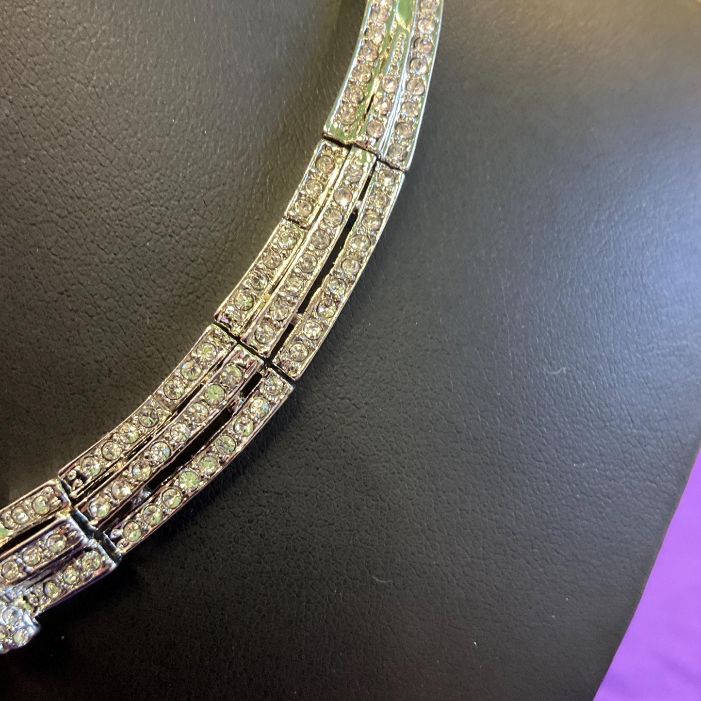 Vintage Butler and Wilson Statement Crystal Floral Collar Necklace, Silver tone with rhinestone crystals