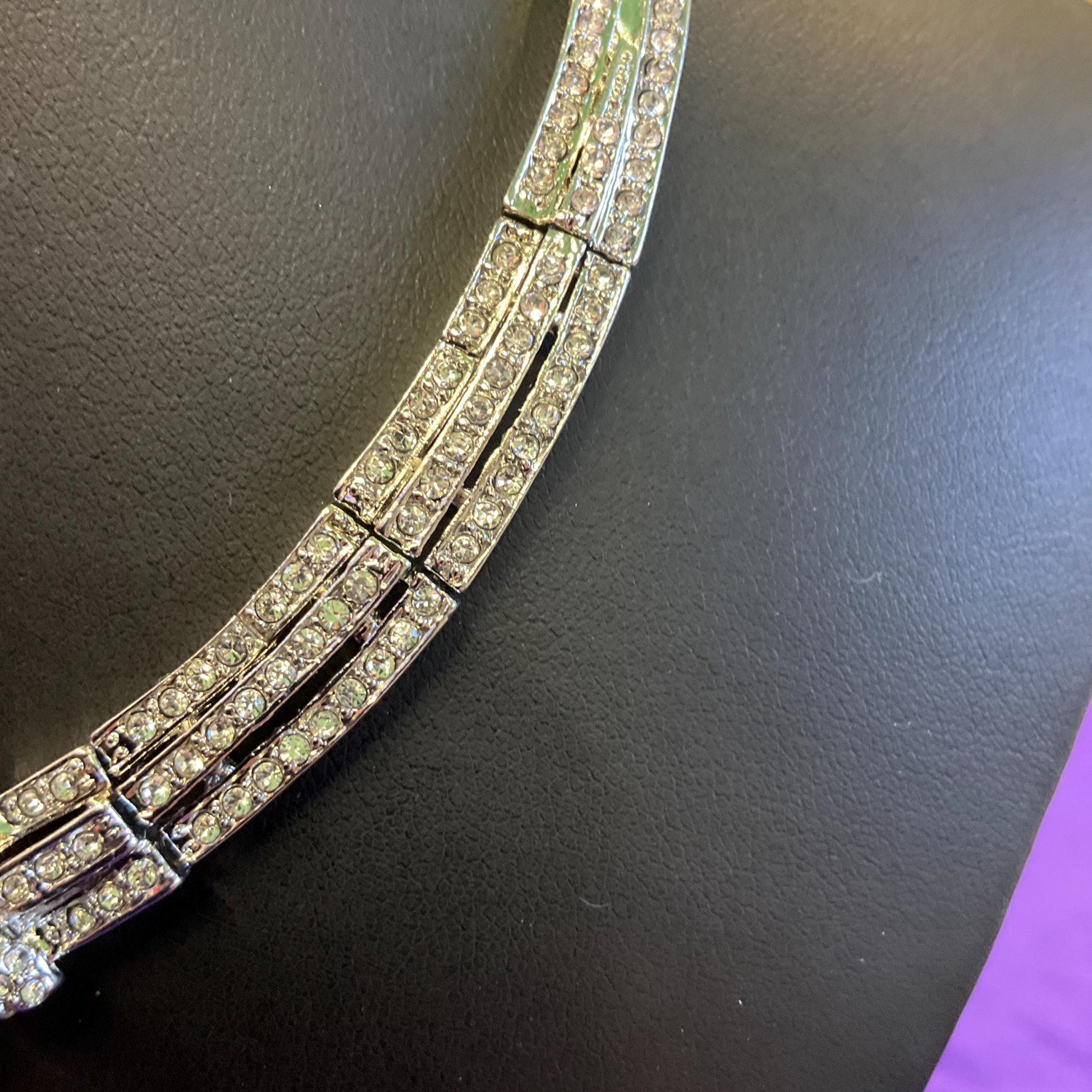 Vintage Butler and Wilson Statement Crystal Floral Collar Necklace, Silver tone with rhinestone crystals