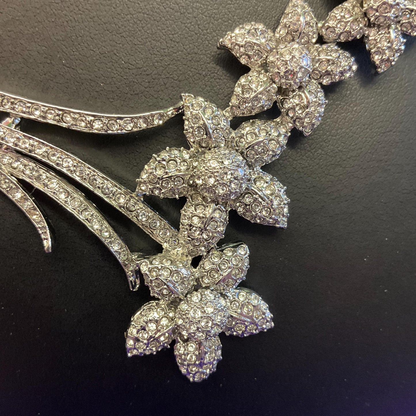 Vintage Butler and Wilson Statement Crystal Floral Collar Necklace, Silver tone with rhinestone crystals