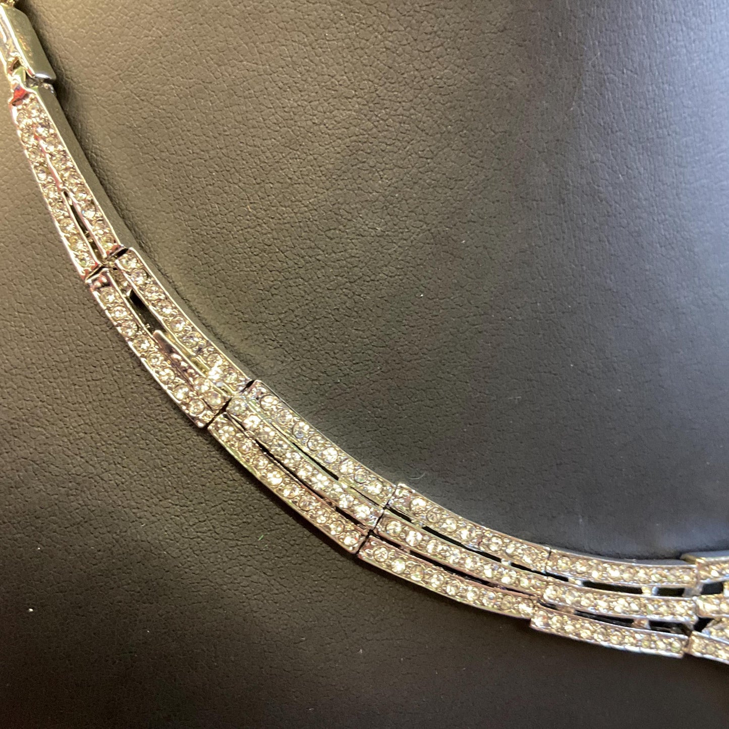 Vintage Butler and Wilson Statement Crystal Floral Collar Necklace, Silver tone with rhinestone crystals