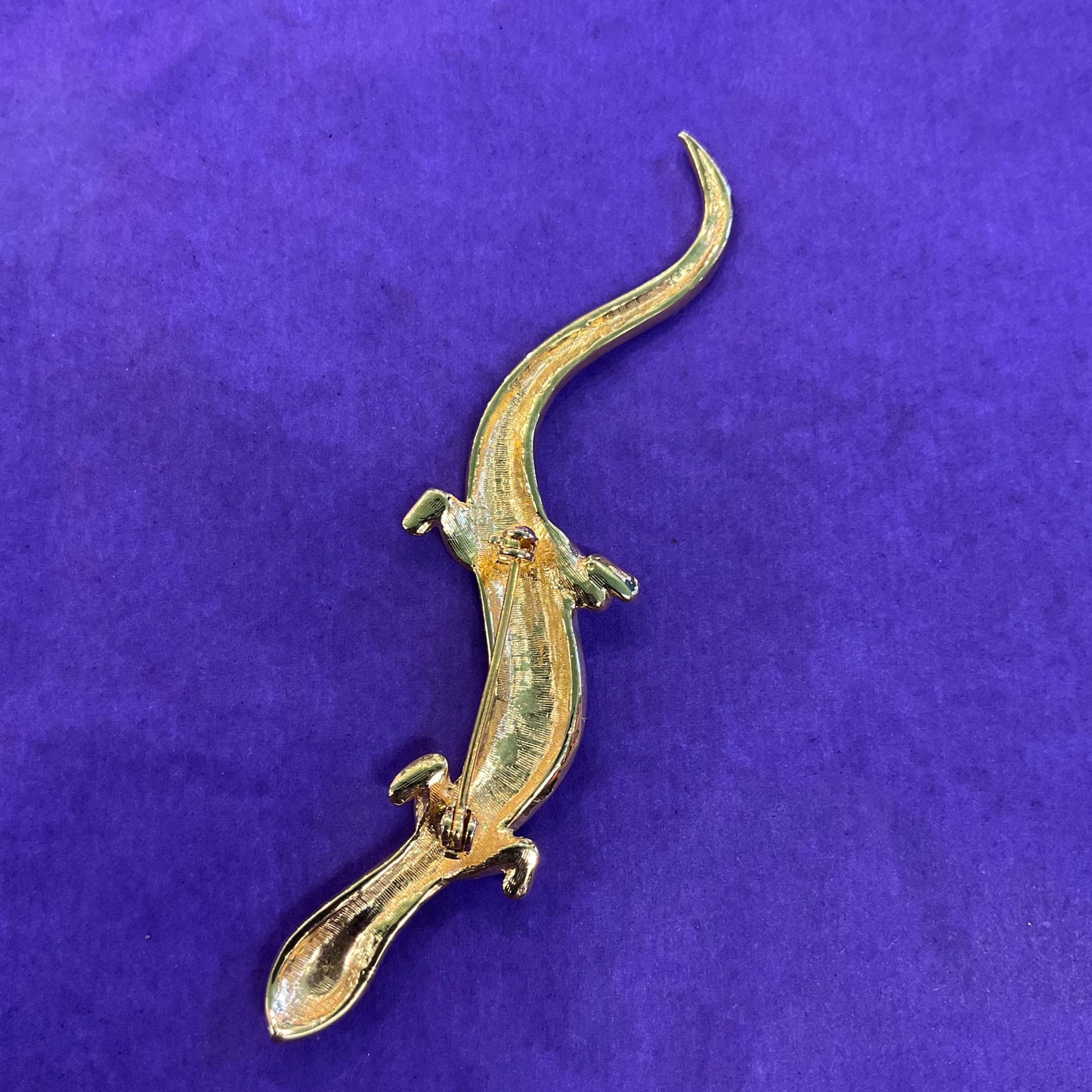 Vintage Trio of Gecko Brooches , Gold Tone with Silver Crystals and Black Enamel, Brooch Cluster