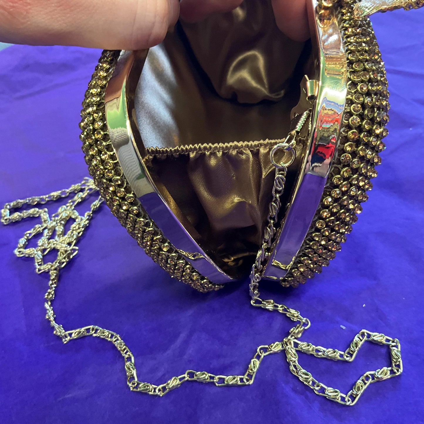 Vintage SHEHERAZAD Gold Crustal Clutch or Shoulder Bag with Ornate Floral Rollover catch