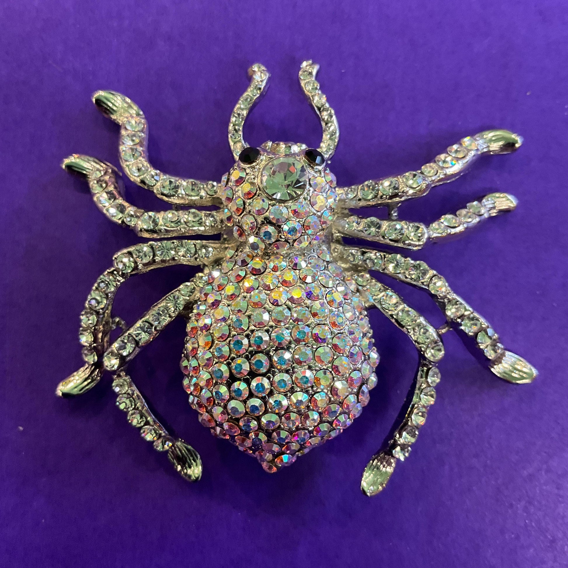 Vintage Butler and Wilson Large Crystal Spider Brooch, Silver tone with silver and Aurora Borealis Rhinestones