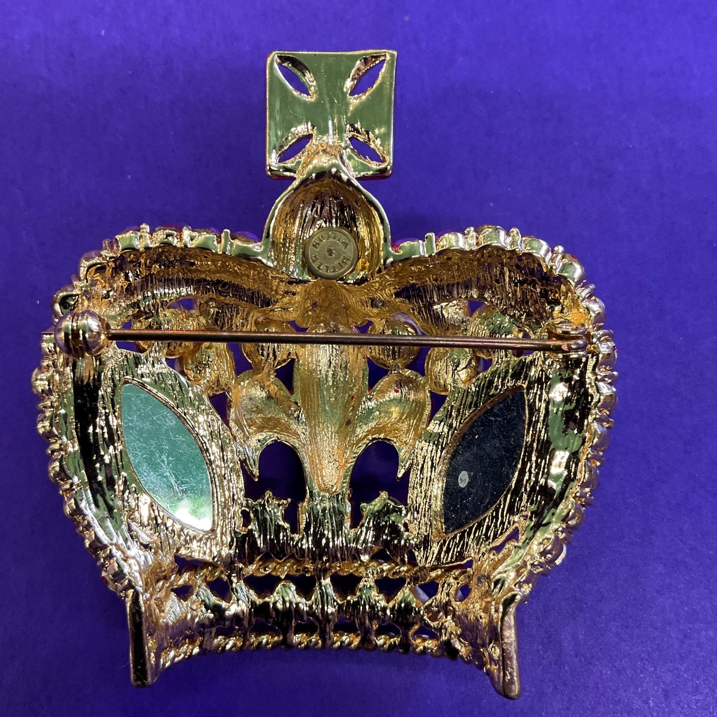 Vintage Butler and Wilson Regal Red Crystal Crown Statement Brooch, Gold tone with red crystals and Borealis rhinestones