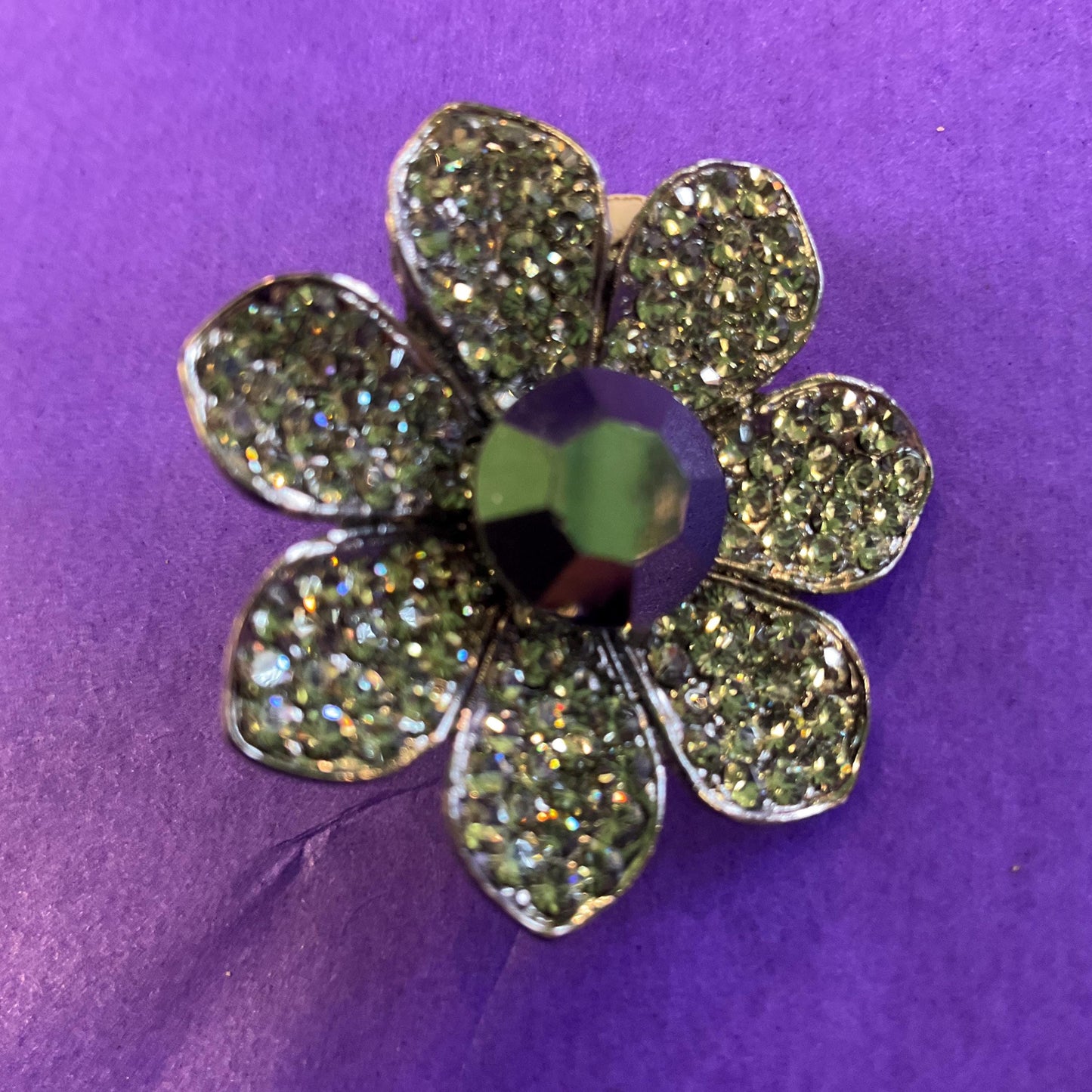 Vintage Butler and Wilson Pewter Tone Large Daisy Crystal Clip on Earrings, Signed as new