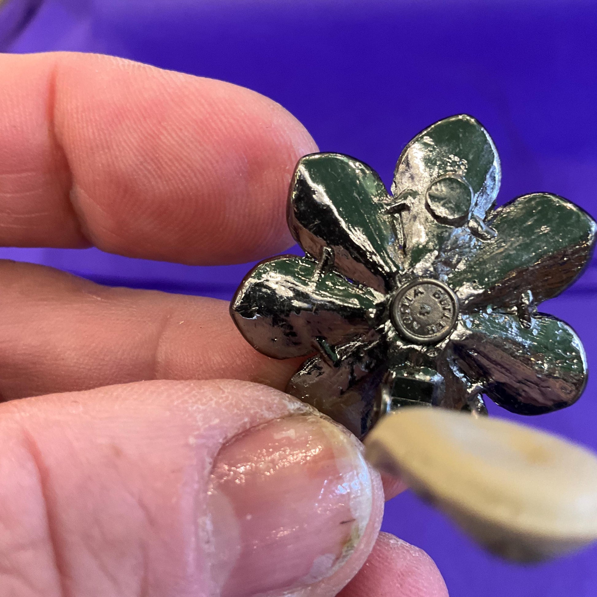 Vintage Butler and Wilson Pewter Tone Large Daisy Crystal Clip on Earrings, Signed as new
