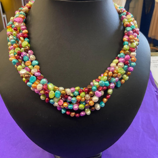 Vintage Butler and Wilson Multistrand Fresh Water Pearl Twisted Necklace, 7 strand of pretty pastels and metallic dyed organic pearls