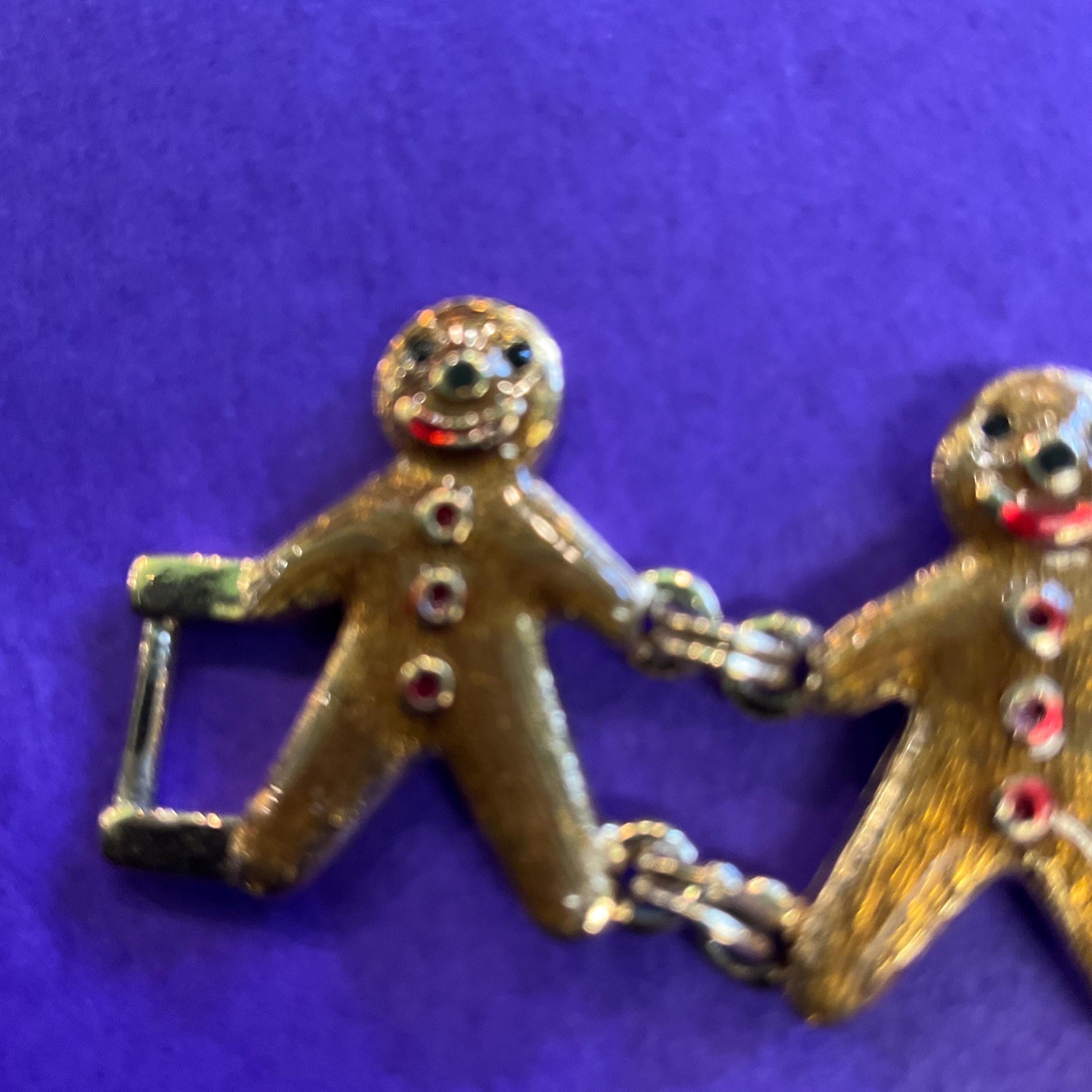 Vintage Butler and Wilson Gold Tone Enamel Gingerbread Man Bracelet, Signed as new