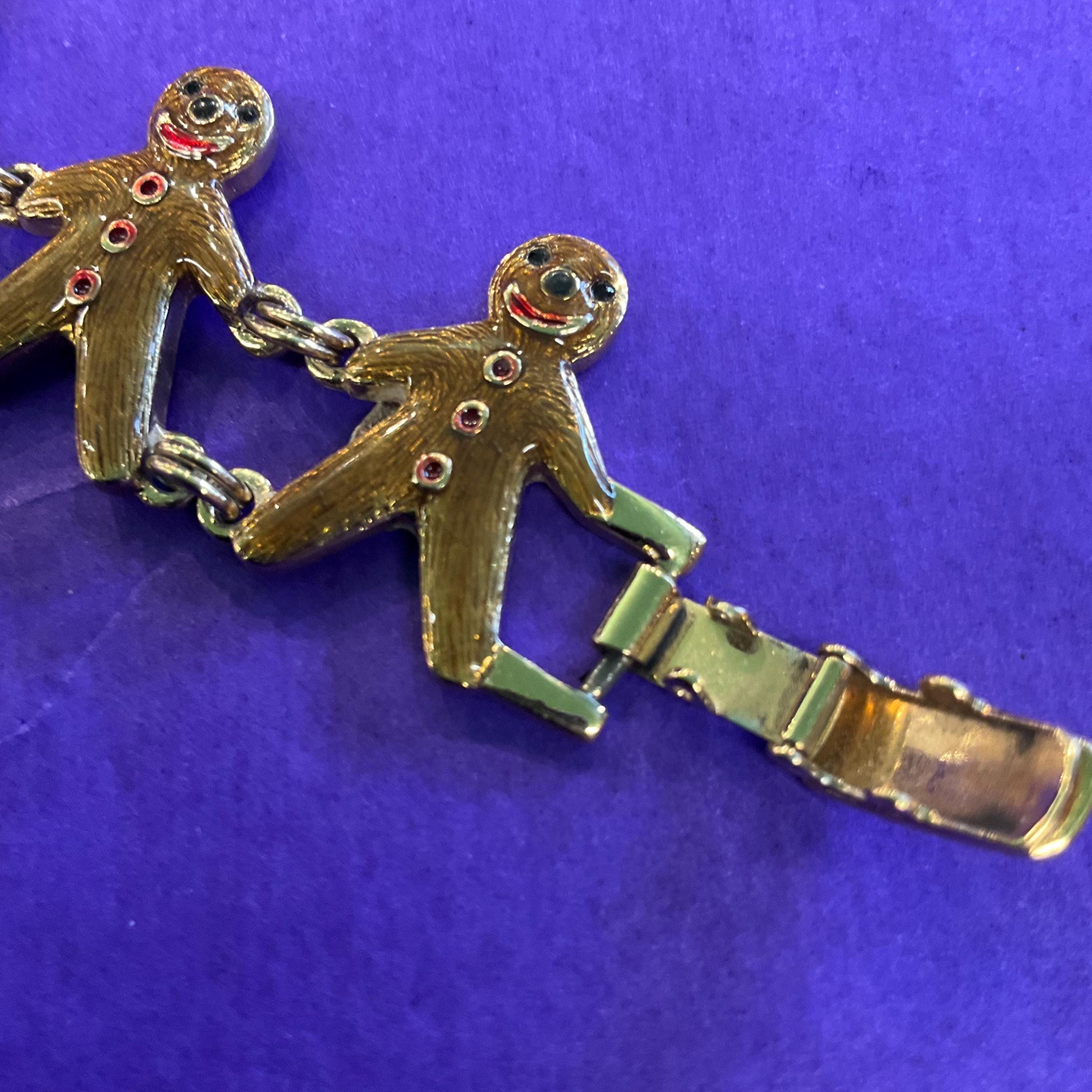 Vintage Butler and Wilson Gold Tone Enamel Gingerbread Man Bracelet, Signed as new