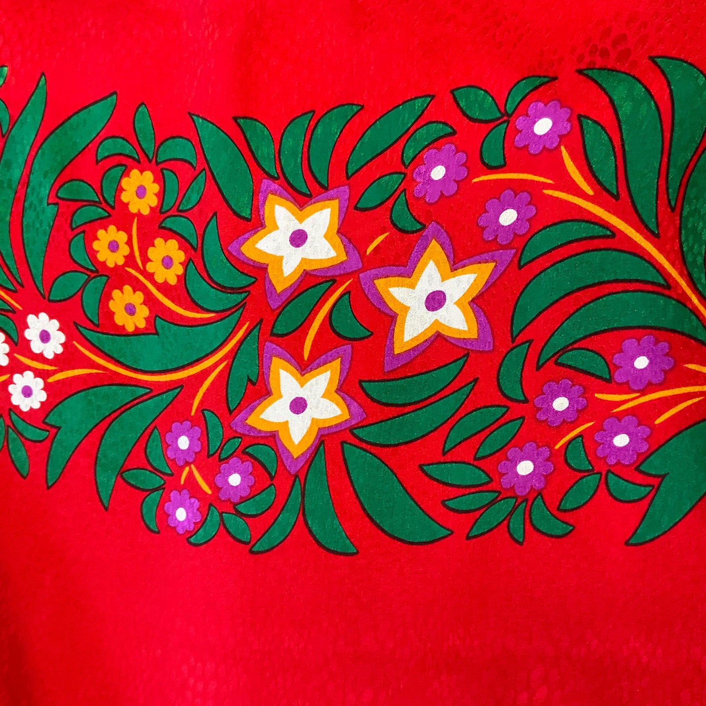 Vintage YVES ST LAURENT 1970s/80s Large Pure Cairè Silk Scarf , vibrant stylised floral design