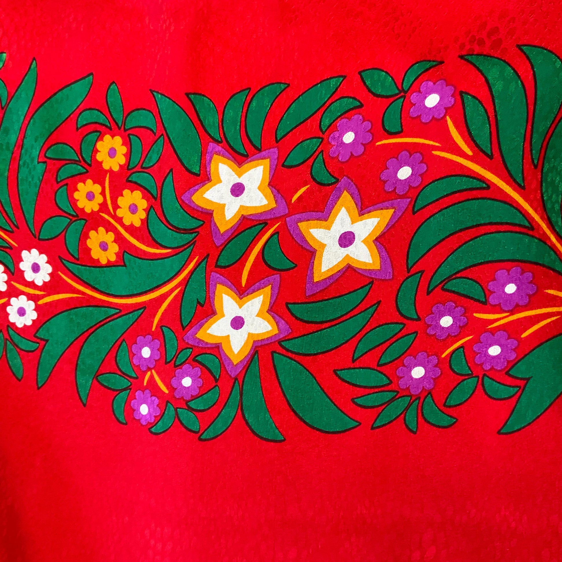 Vintage YVES ST LAURENT 1970s/80s Large Pure Cairè Silk Scarf , vibrant stylised floral design