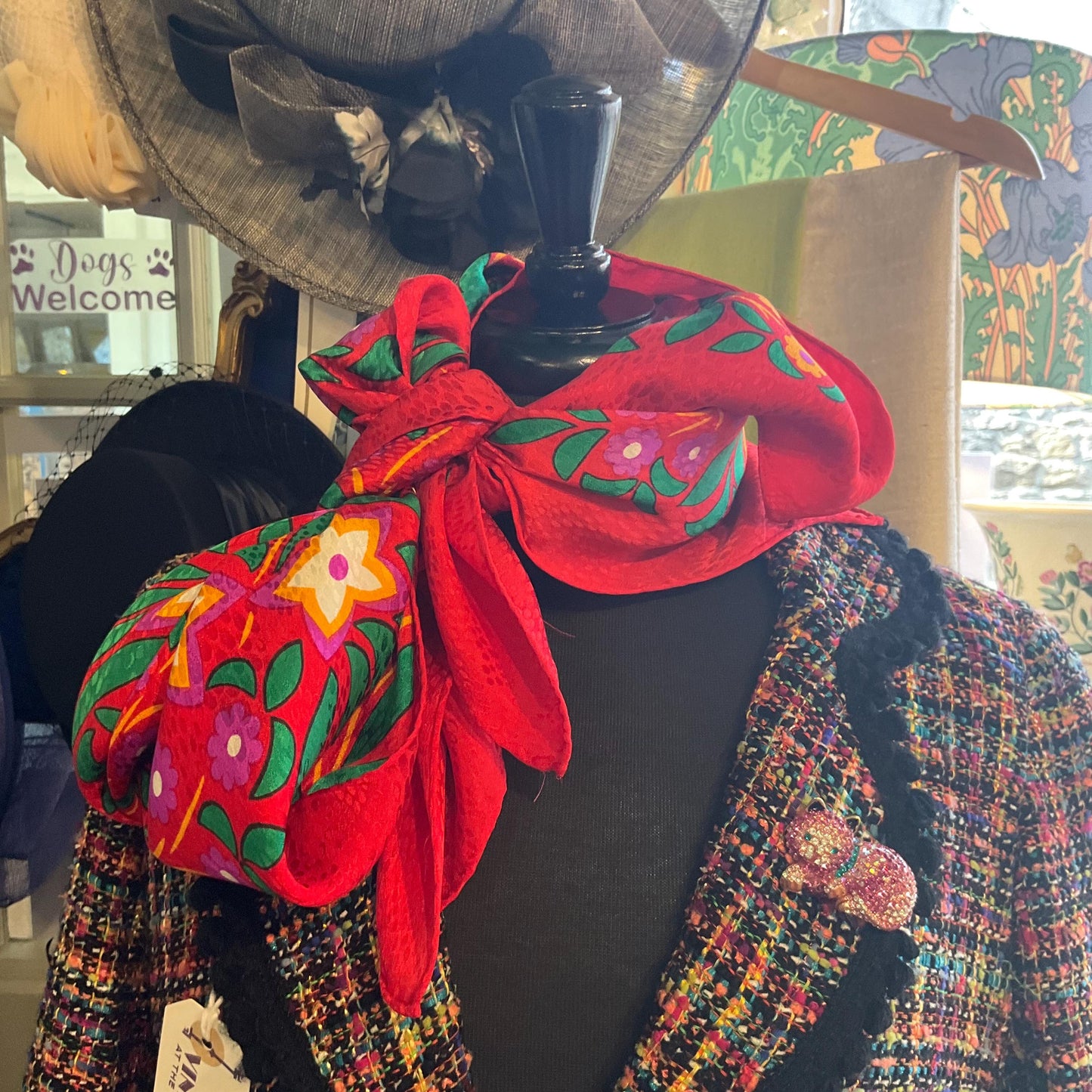 Vintage YVES ST LAURENT 1970s/80s Large Pure Cairè Silk Scarf , vibrant stylised floral design