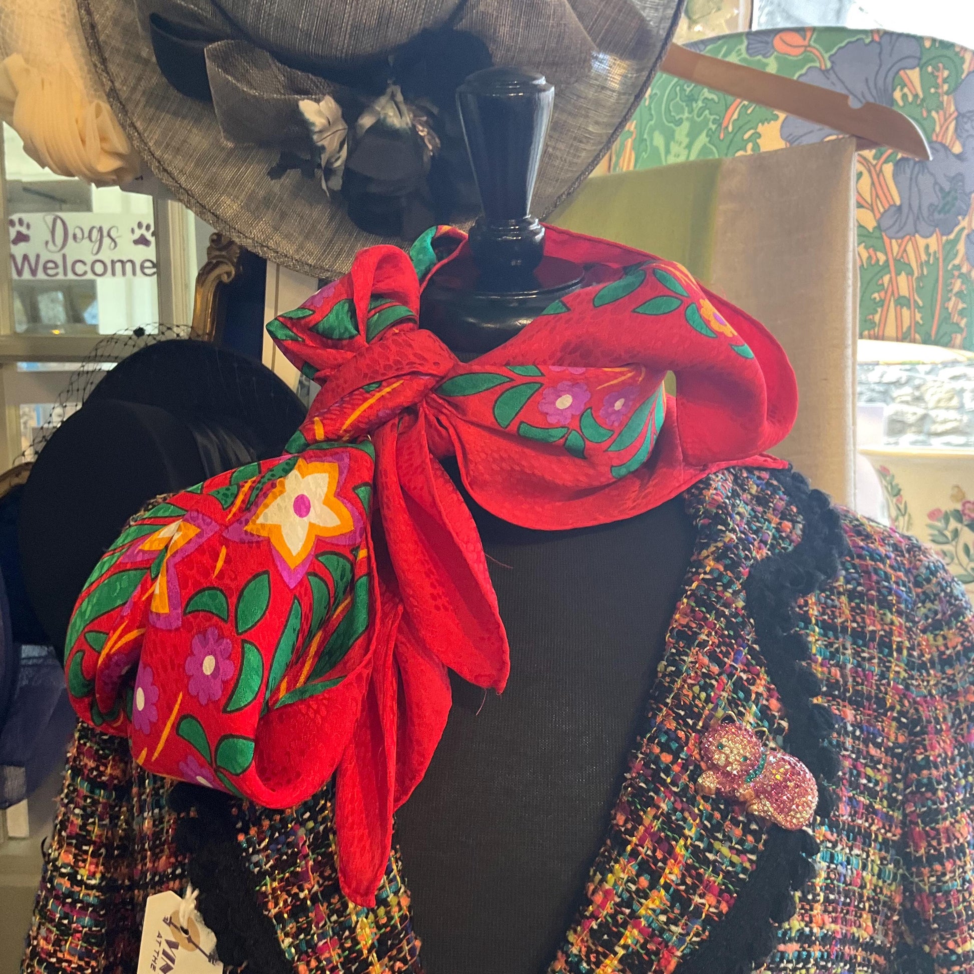 Vintage YVES ST LAURENT 1970s/80s Large Pure Cairè Silk Scarf , vibrant stylised floral design