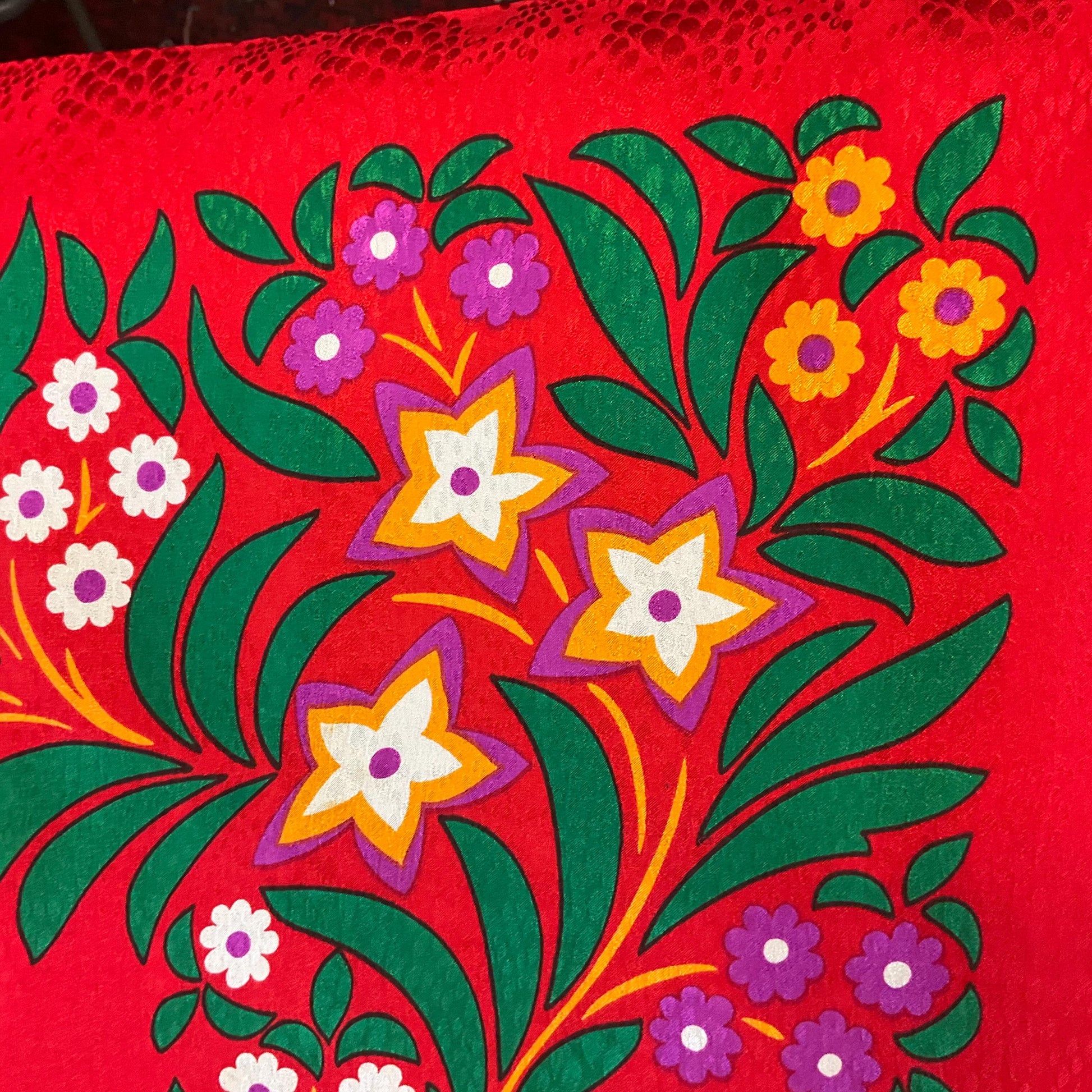 Vintage YVES ST LAURENT 1970s/80s Large Pure Cairè Silk Scarf , vibrant stylised floral design