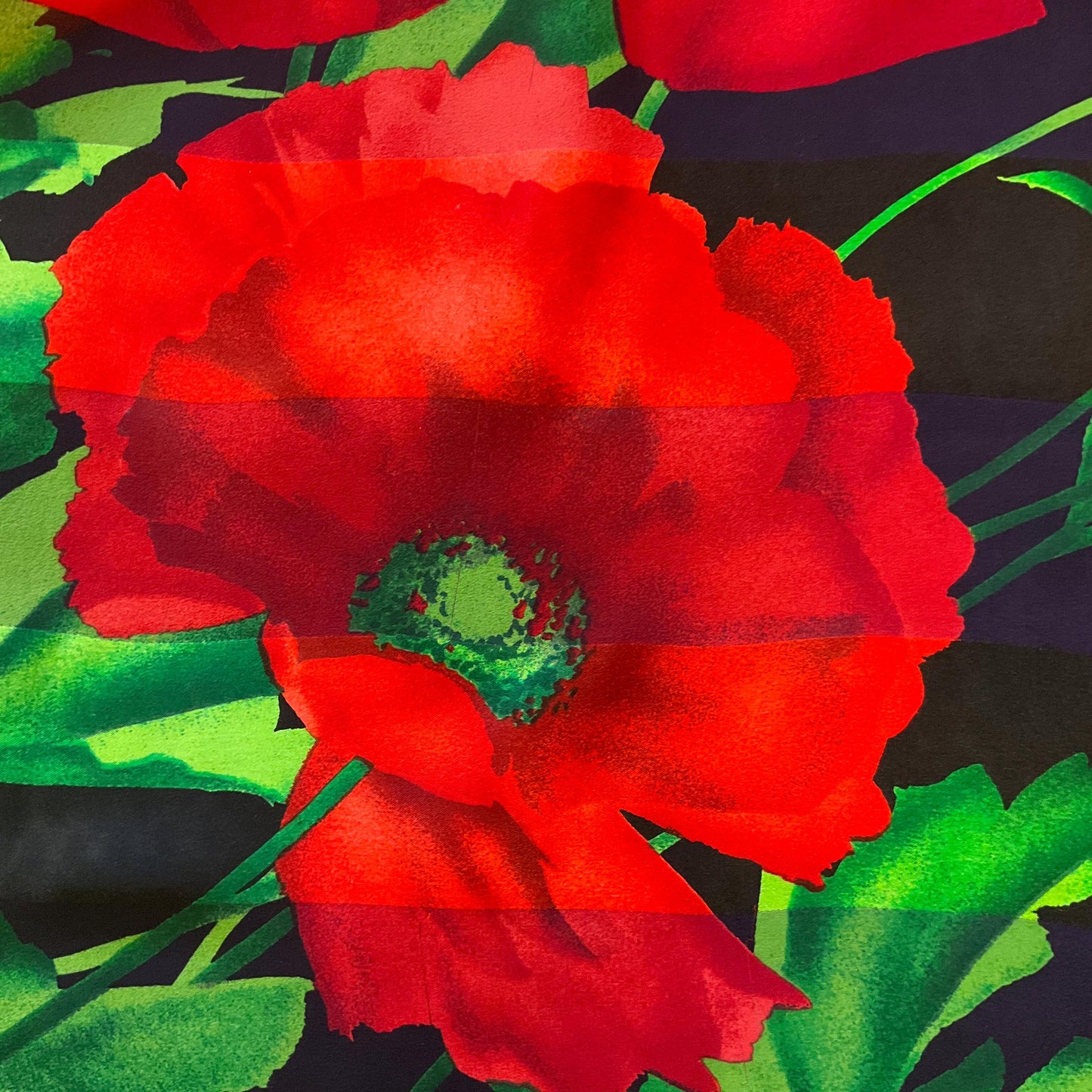 Vintage JAEGER Large Pure Silk Chiffon Devorè Poppies Print Scarf, Vibrant poppy print with hand rolled hem