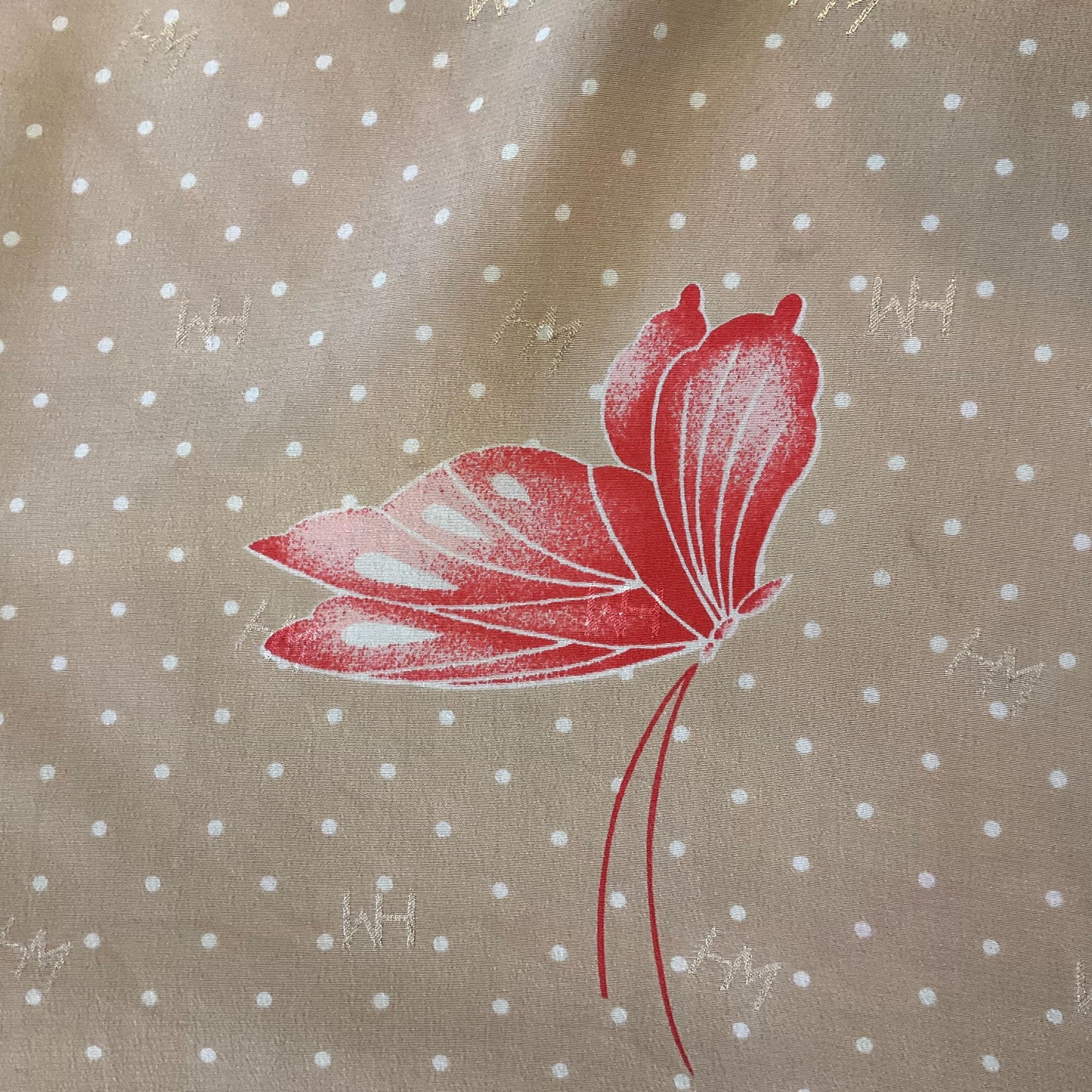 Vintage HANAE MORI ( Madame Butterfly) 1970s/1980s Large Pure Silk Butterflies Scarf, Polka dots and butterfly print