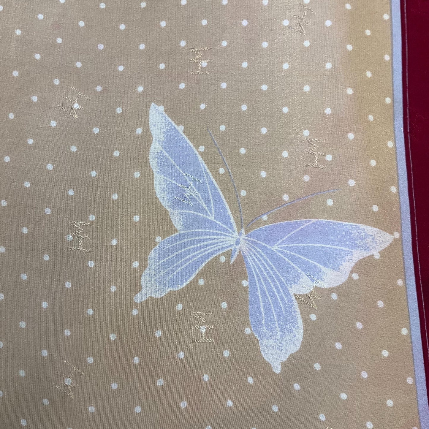 Vintage HANAE MORI ( Madame Butterfly) 1970s/1980s Large Pure Silk Butterflies Scarf, Polka dots and butterfly print
