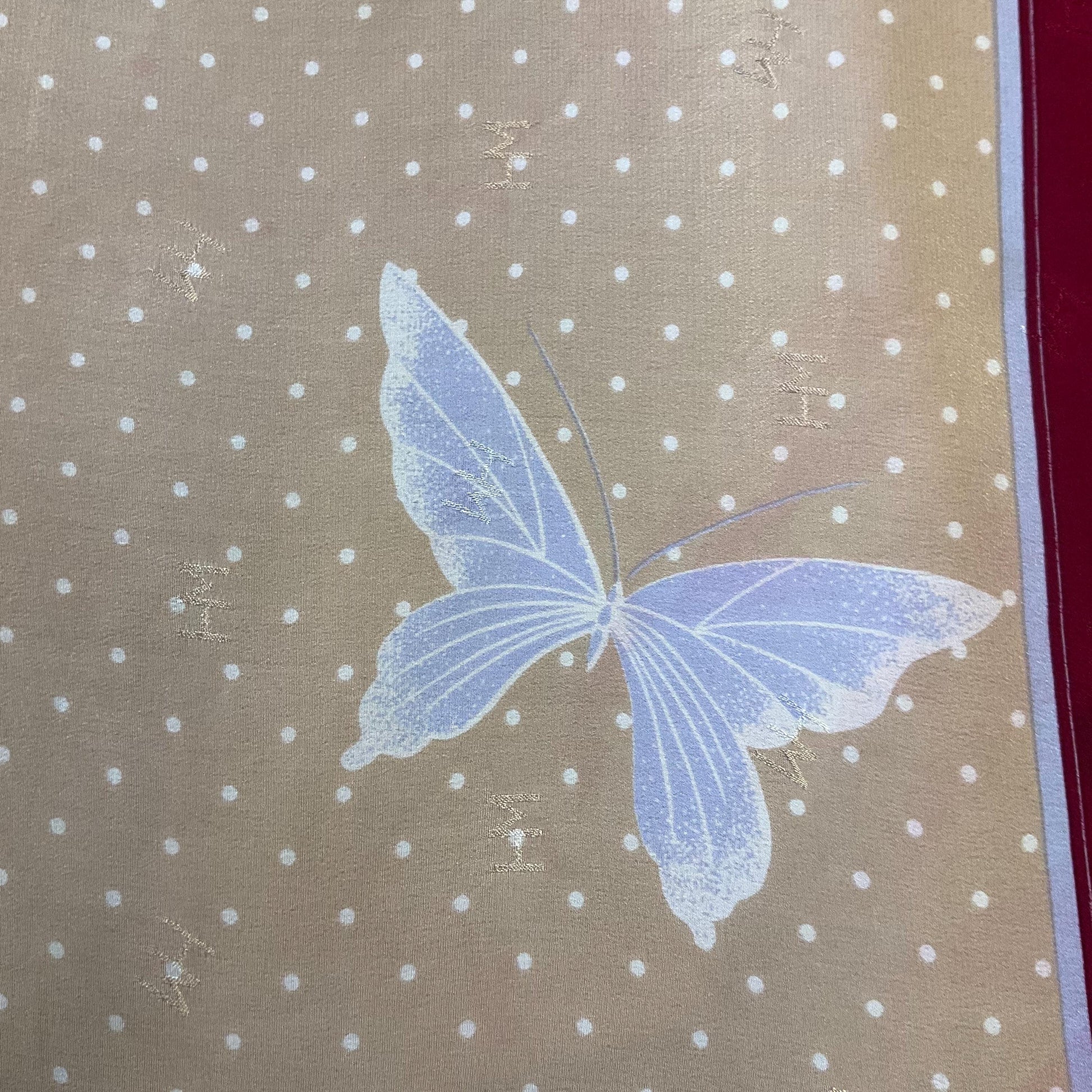 Vintage HANAE MORI ( Madame Butterfly) 1970s/1980s Large Pure Silk Butterflies Scarf, Polka dots and butterfly print