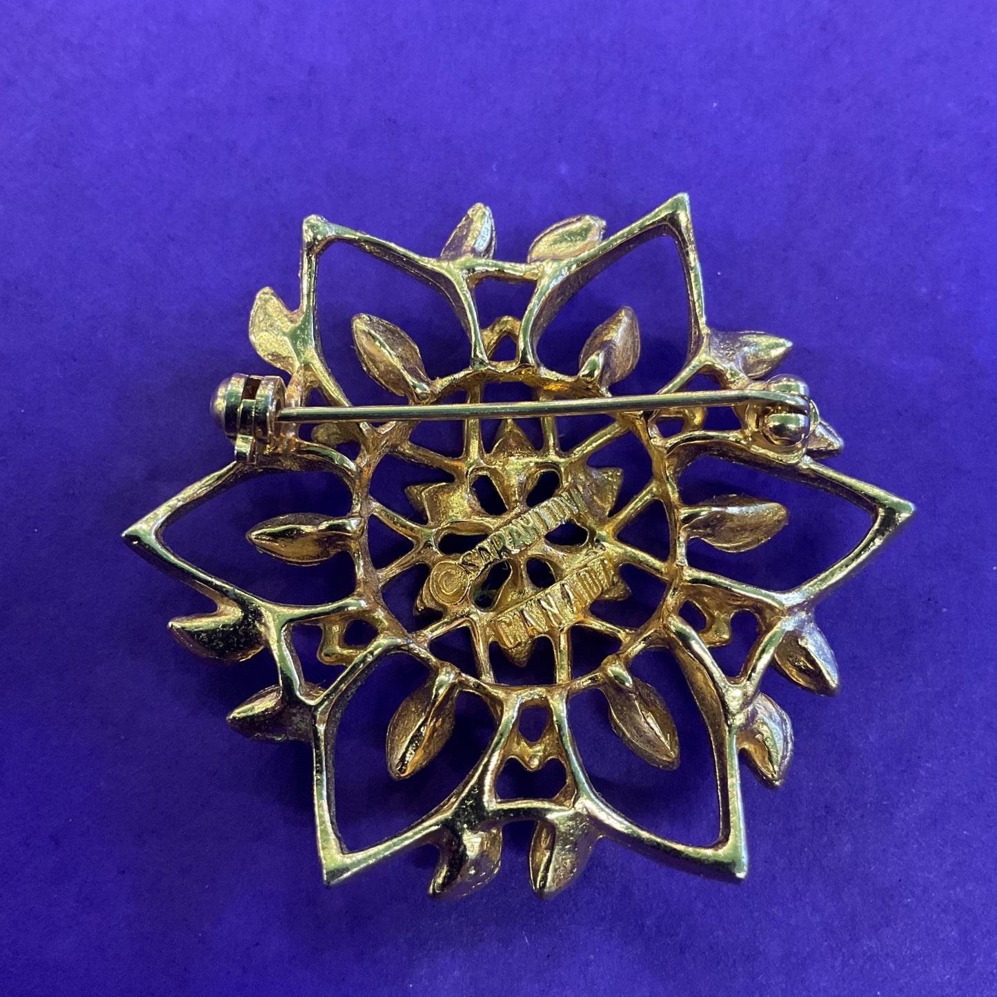 Vintage 1980s Brooch Cluster, 5 brooches gold tone with Dark Purple Agate, inc Sarah Coventry