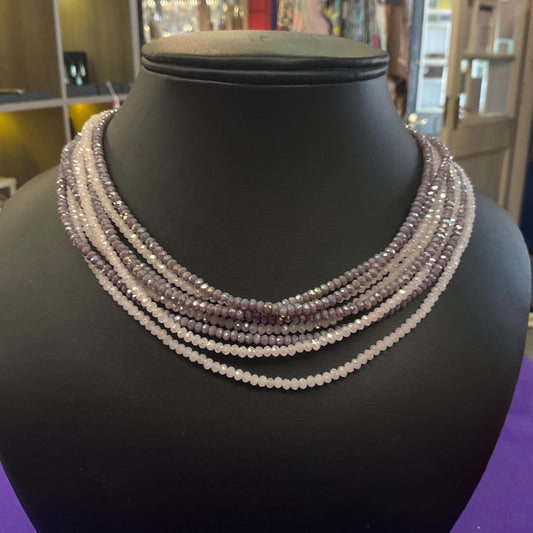 Vintage Bulter and Wilson Multistrand Borealis Crystal Necklace, Pale Pink and Mauve Crystals