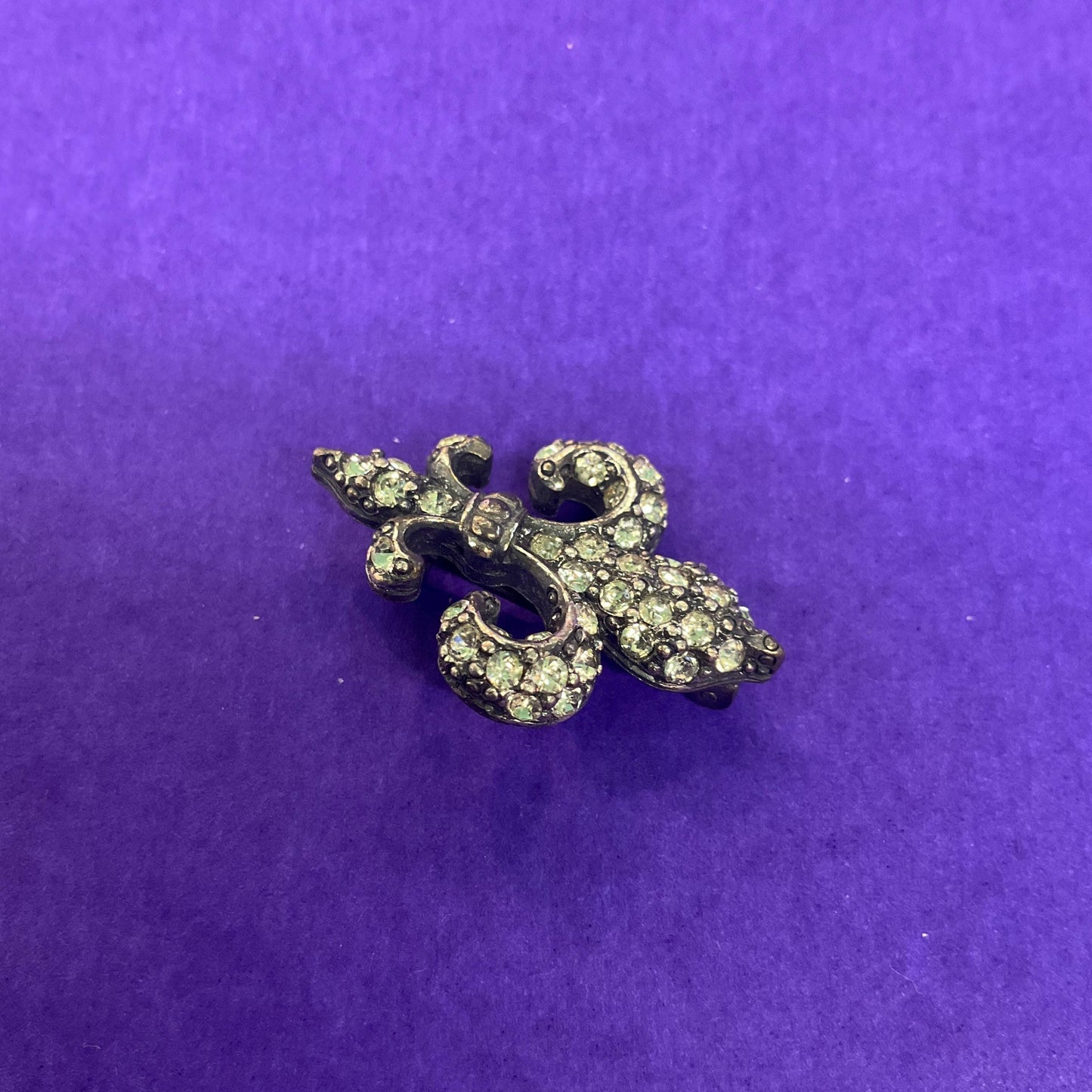 Vintage Butler and Wilson Small Fleur De Lys Brooch, Dark Pewter Tone with Silver Crystals