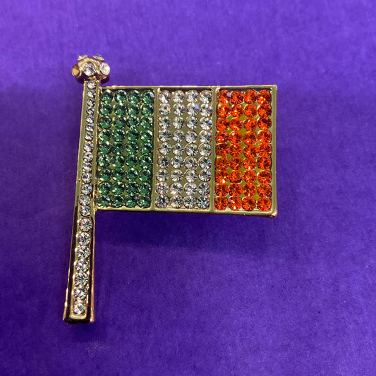 Vintage Butler and Wilson Crystal Tricolour Irish Flag Brooch, Signed in Original Box