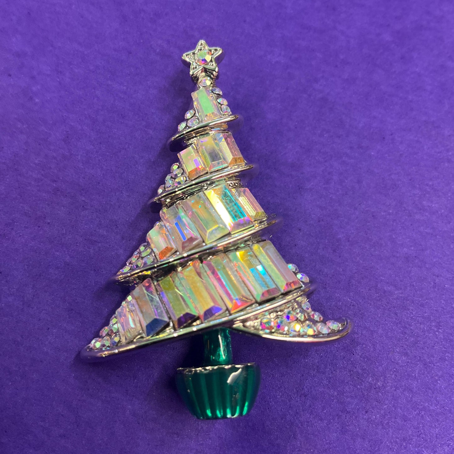 Vintage Butler and Wilson Festive Crystal Christmas Tree Brooch, uproar Borealis Baguette Crystals and Rhinestones