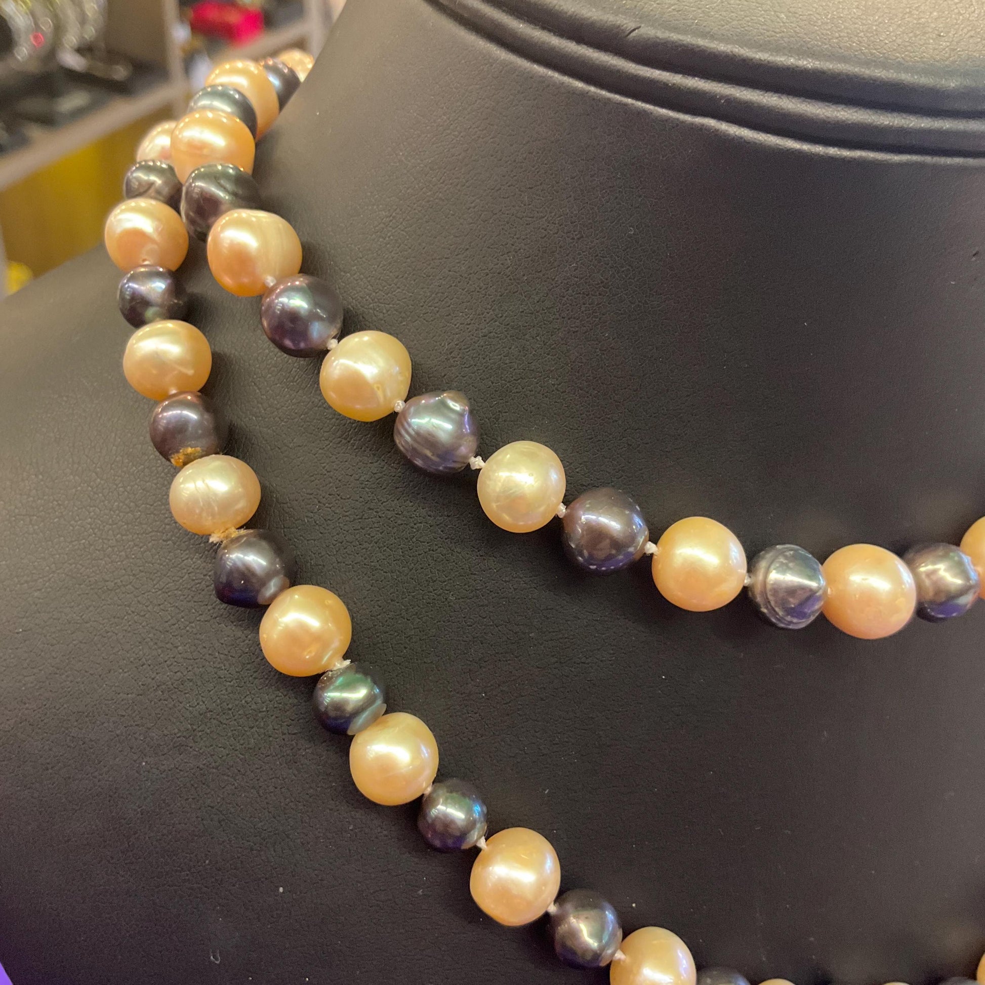 Vintage Opera Length Fresh Water Pearl Handknotted Necklace, Oyster and Peacock Coloured Organic Pearls
