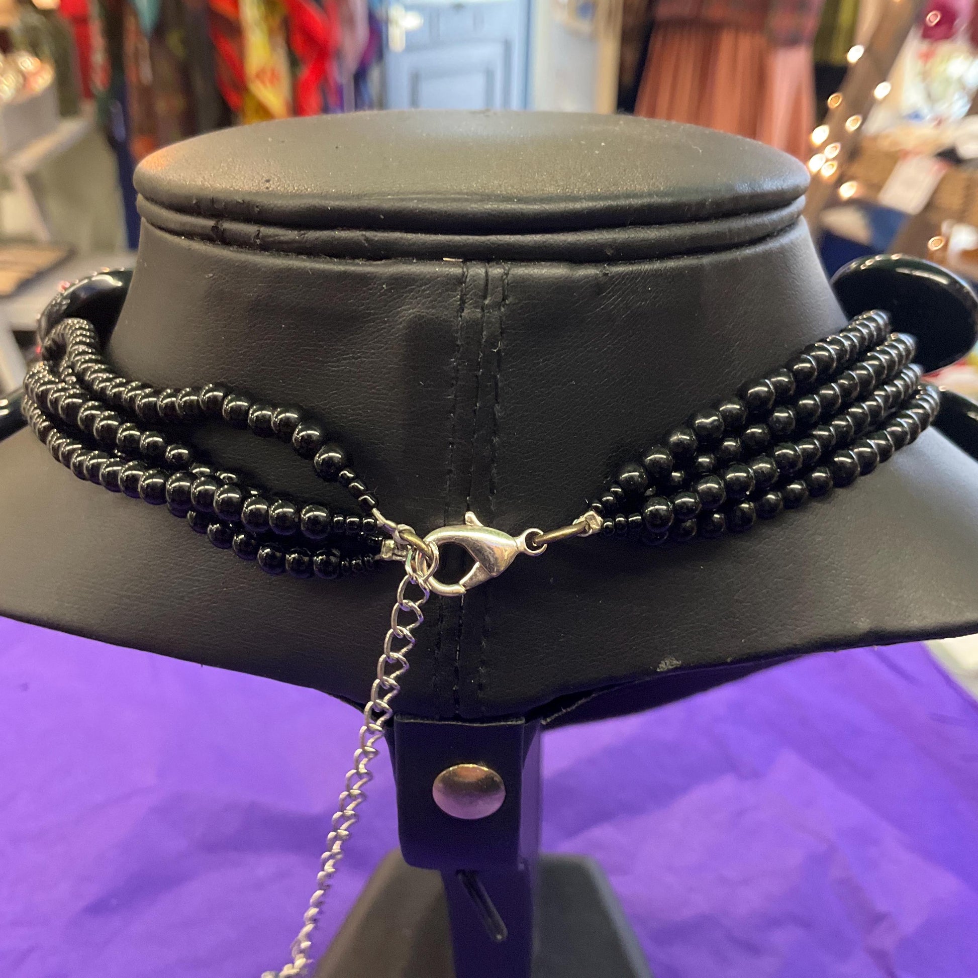Vintage Butler and Wilson Statement Black crystal Floral Necklace with faux pearl and beaded clusters