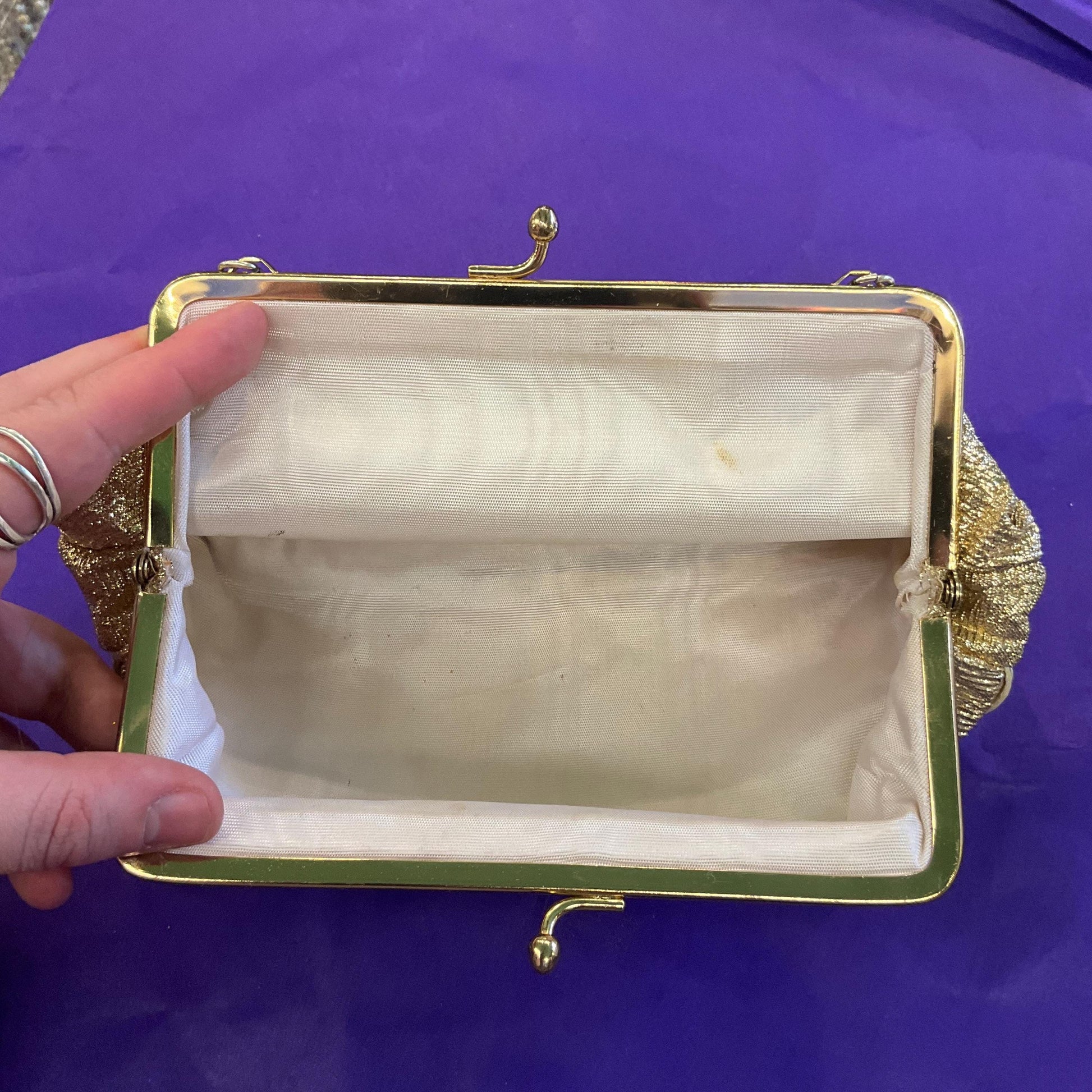 Vintage Swinging Sixties Gold Lurex and Faux Leather clutch Bag/ Cocktail Bag