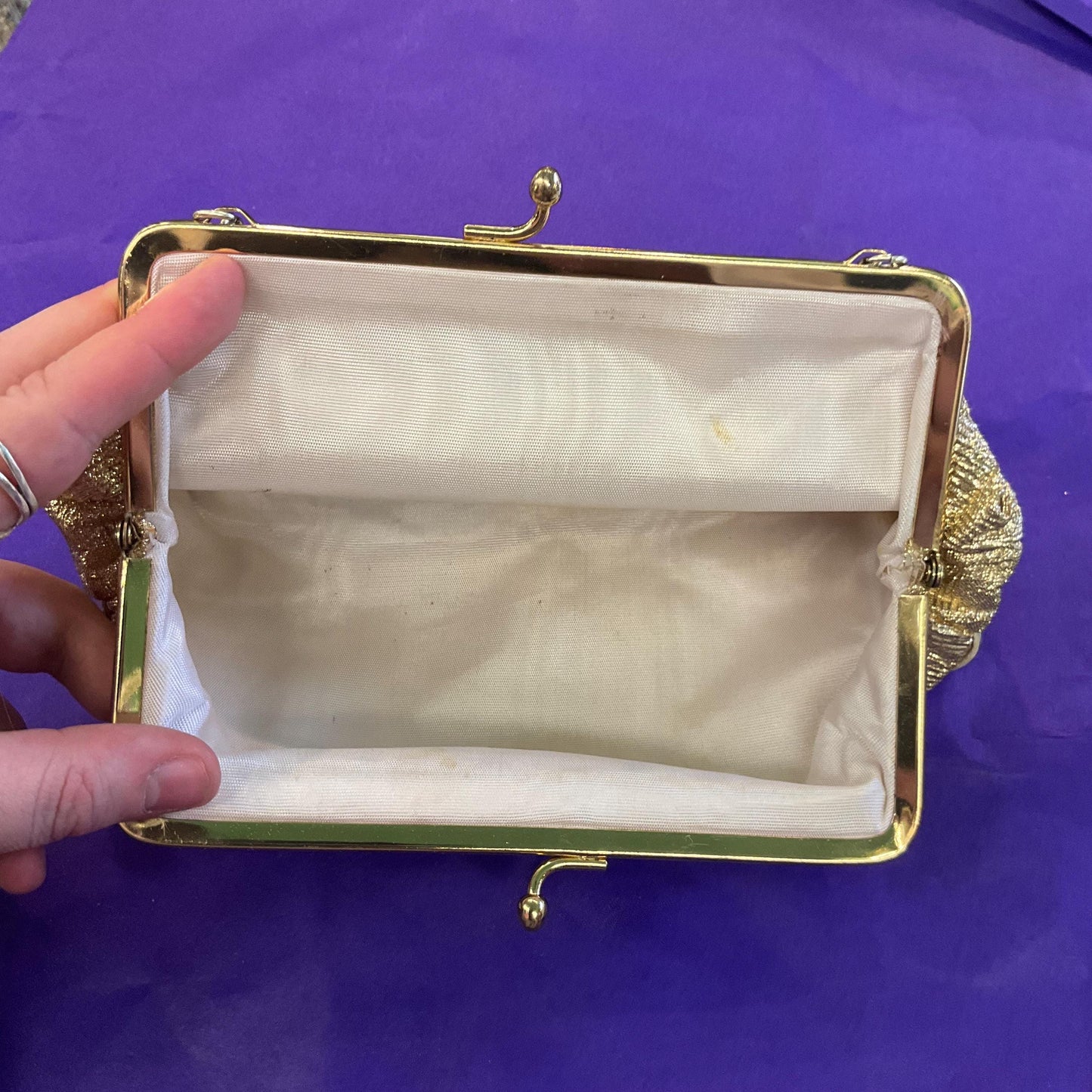 Vintage Swinging Sixties Gold Lurex and Faux Leather clutch Bag/ Cocktail Bag