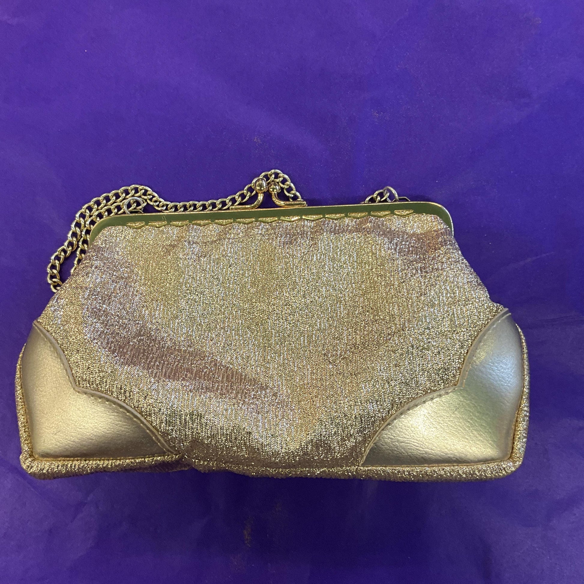 Vintage Swinging Sixties Gold Lurex and Faux Leather clutch Bag/ Cocktail Bag