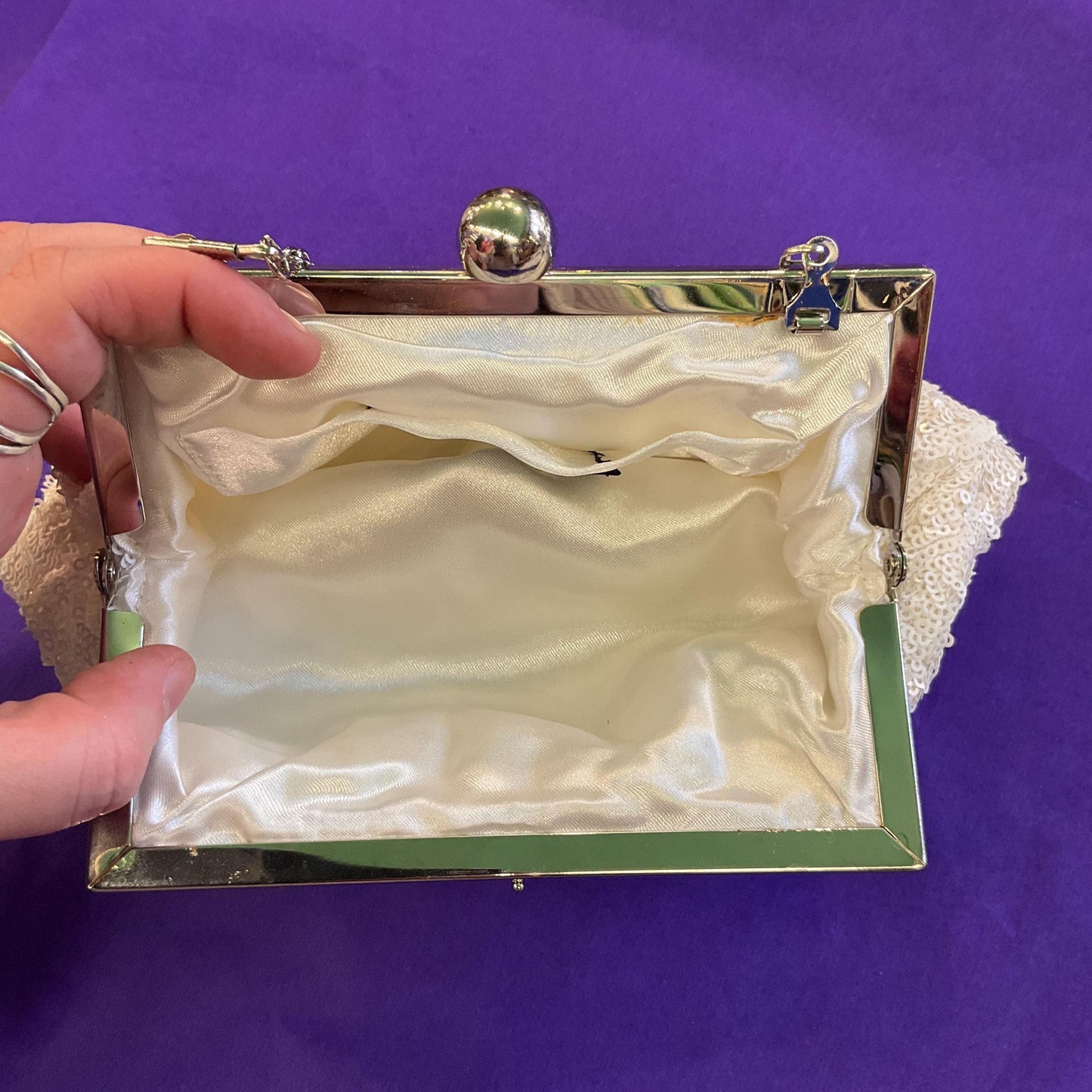 Vintage GABEE ( Australia) White sequinned Evening Bag, Clutch or Short Strap, vintage Wedding