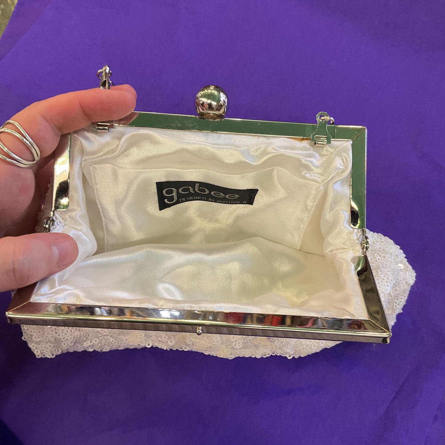Vintage GABEE ( Australia) White sequinned Evening Bag, Clutch or Short Strap, vintage Wedding